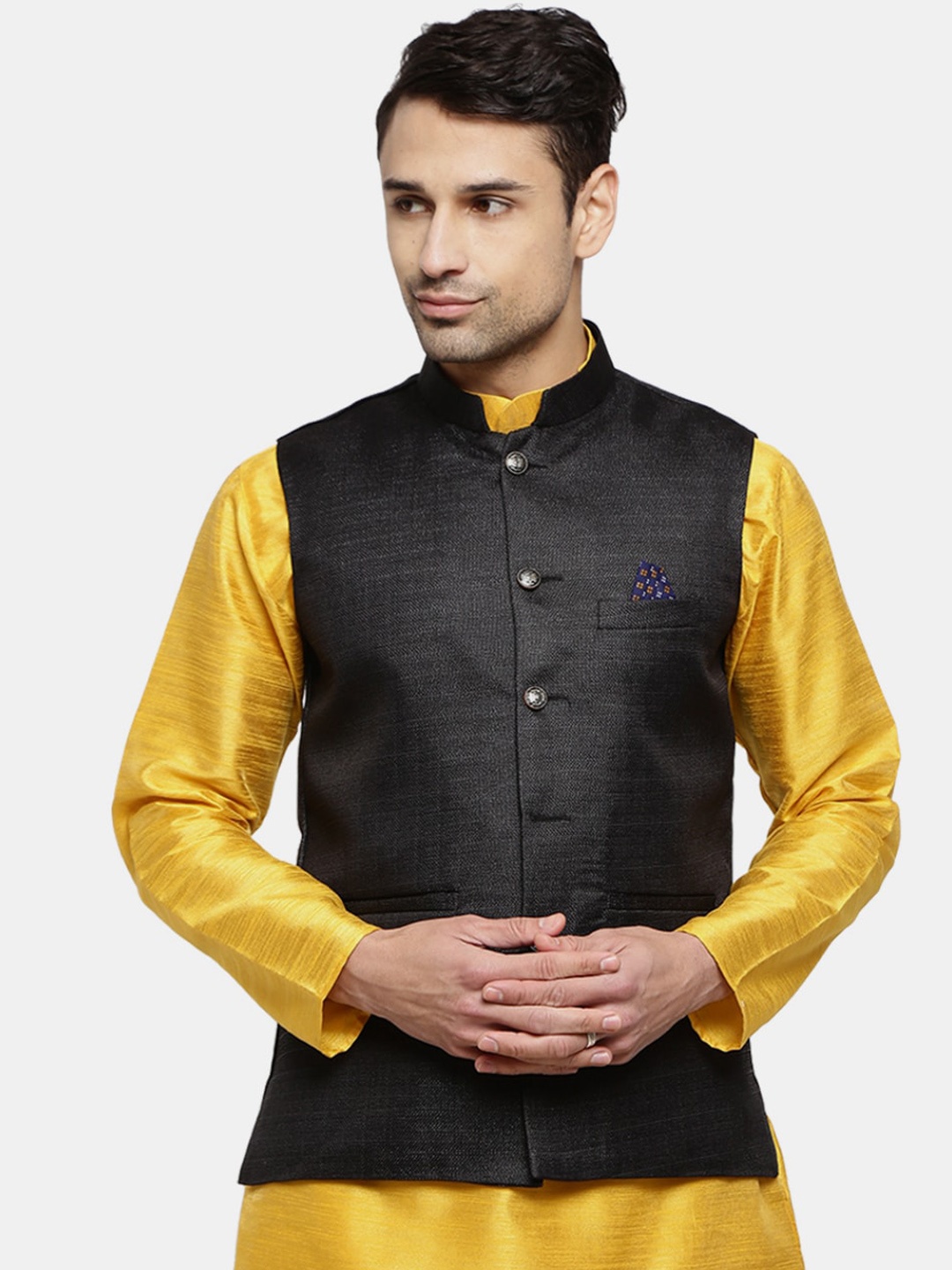 

V-Mart Men Black Satin Solid Nehru Jackets