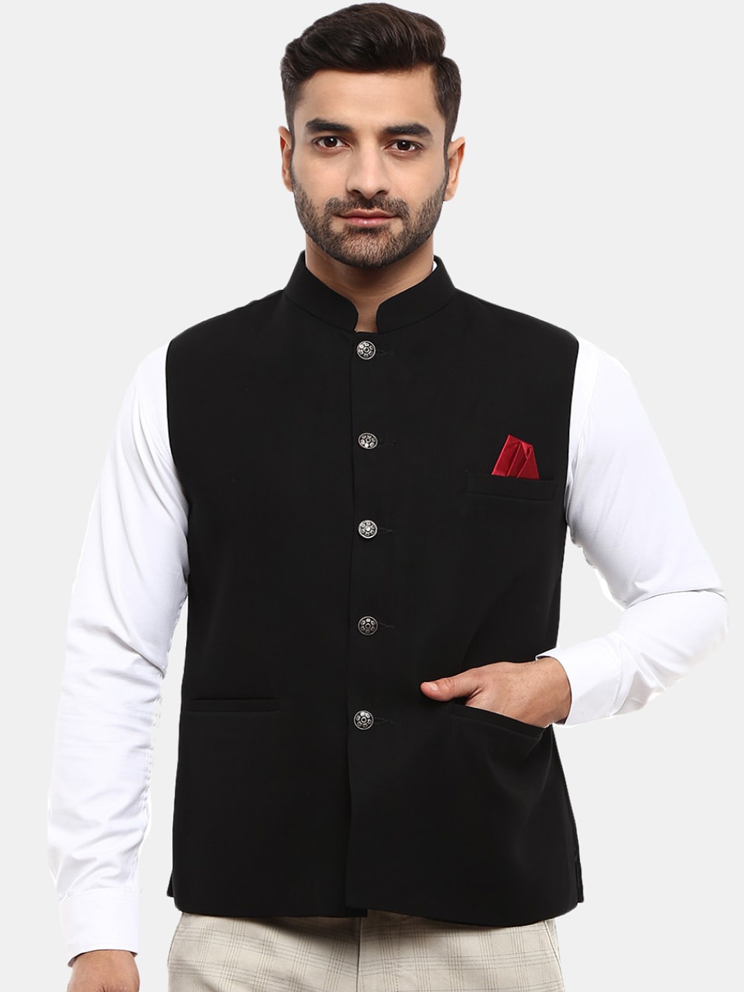 

V-Mart Men Black Solid Nehru Jackets
