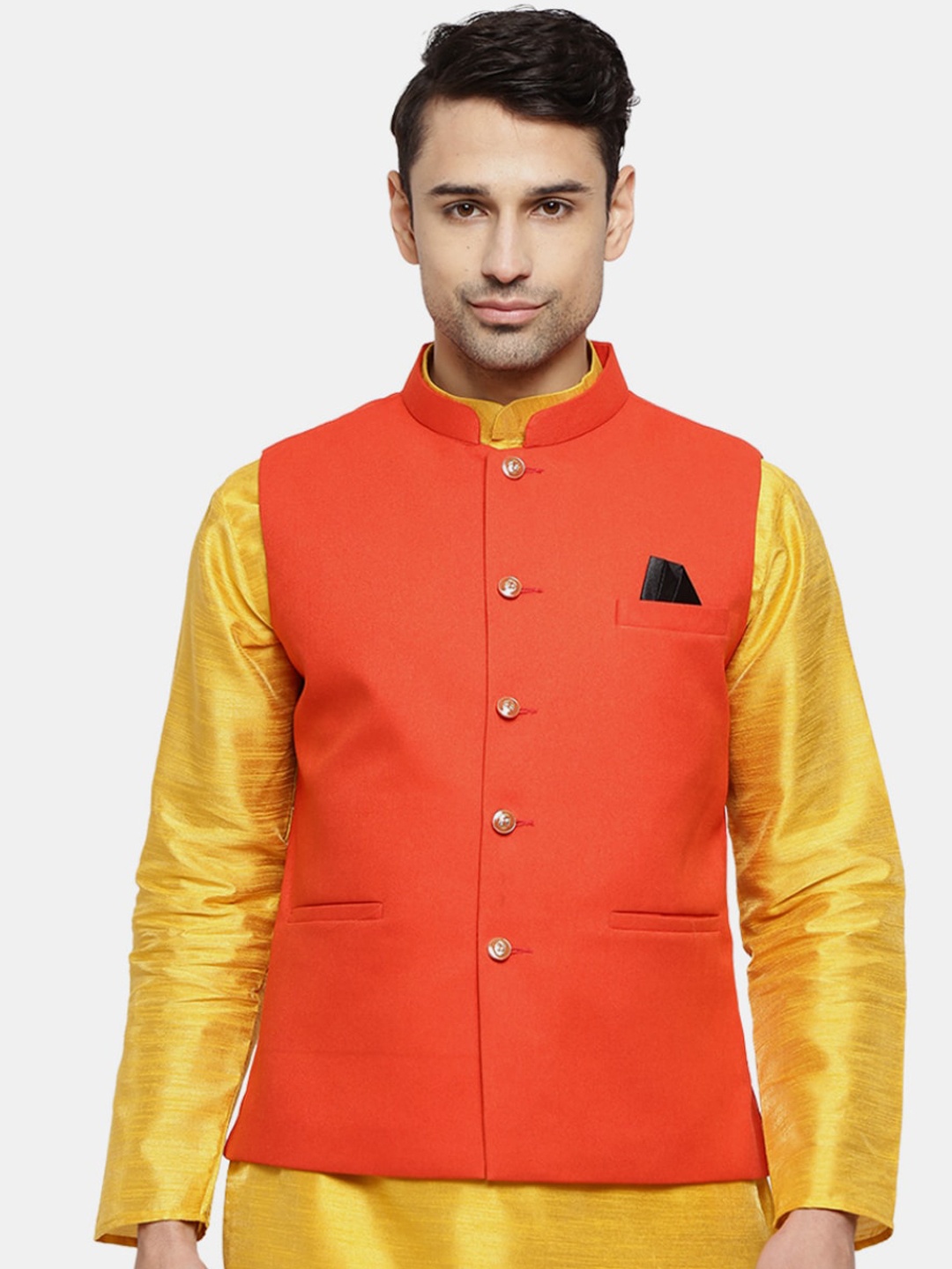 

V-Mart Men Orange Solid Nehru Jackets