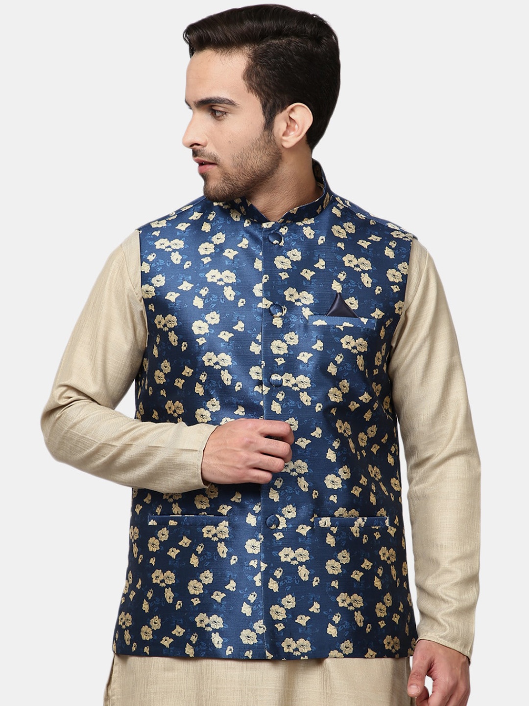 

V-Mart Men Blue Self-Design Woven Nehru Jacket