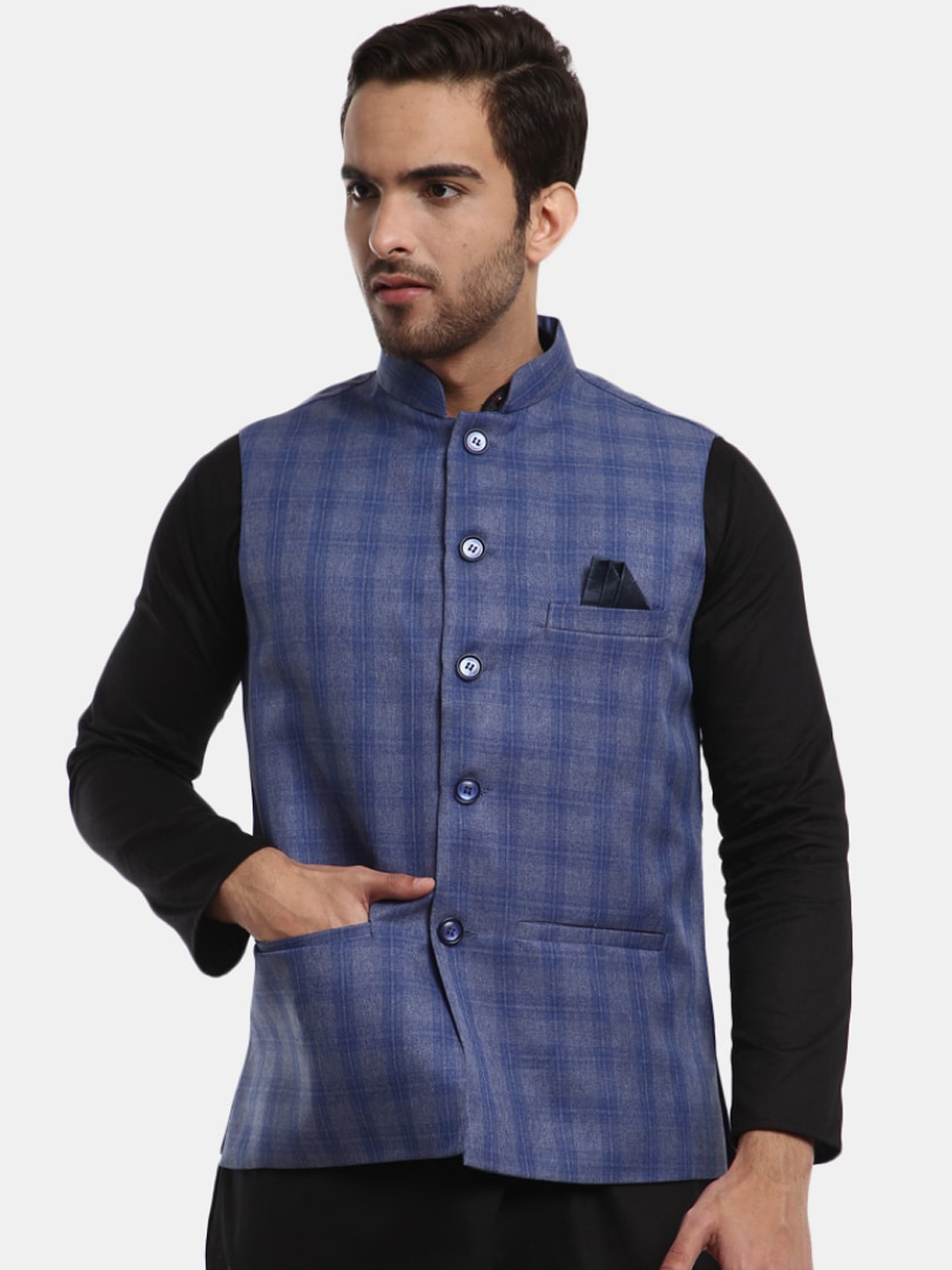 

V-Mart Men Blue Self Design Jacquard Nehru Jackets
