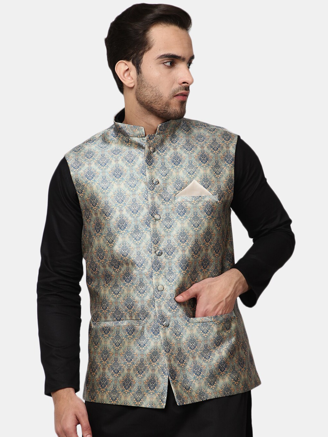 

V-Mart Men Blue Self -Design Woven Nehru Jacket