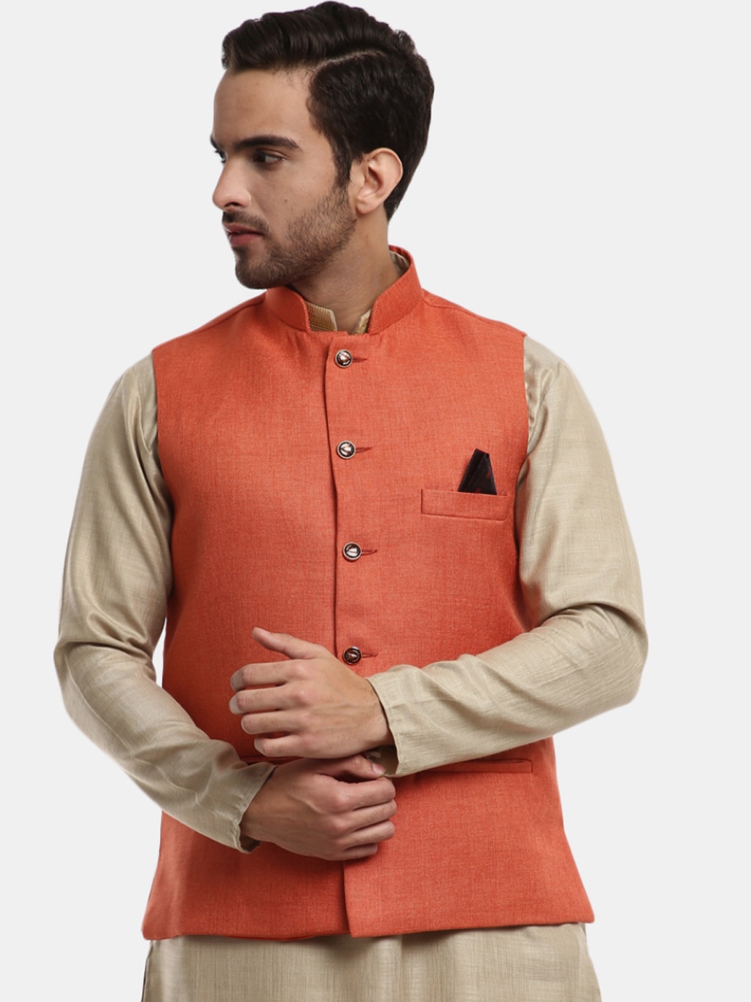 

V-Mart Men Rust Solid Woven Nehru Jacket