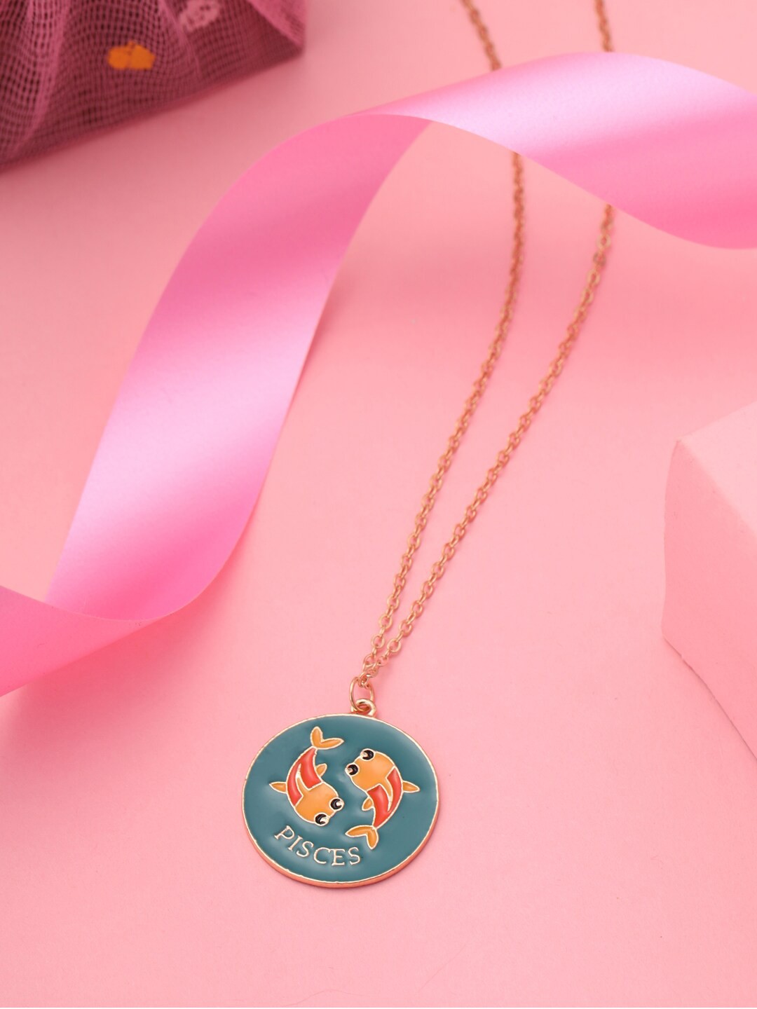 

kashwini Rose Gold & Blue Brass Rose Gold-Plated Pisces Zodiac Sign Necklace