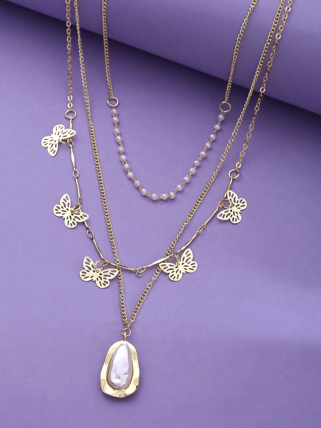 

kashwini Women Gold-Toned Brass Layered Chain Necklace