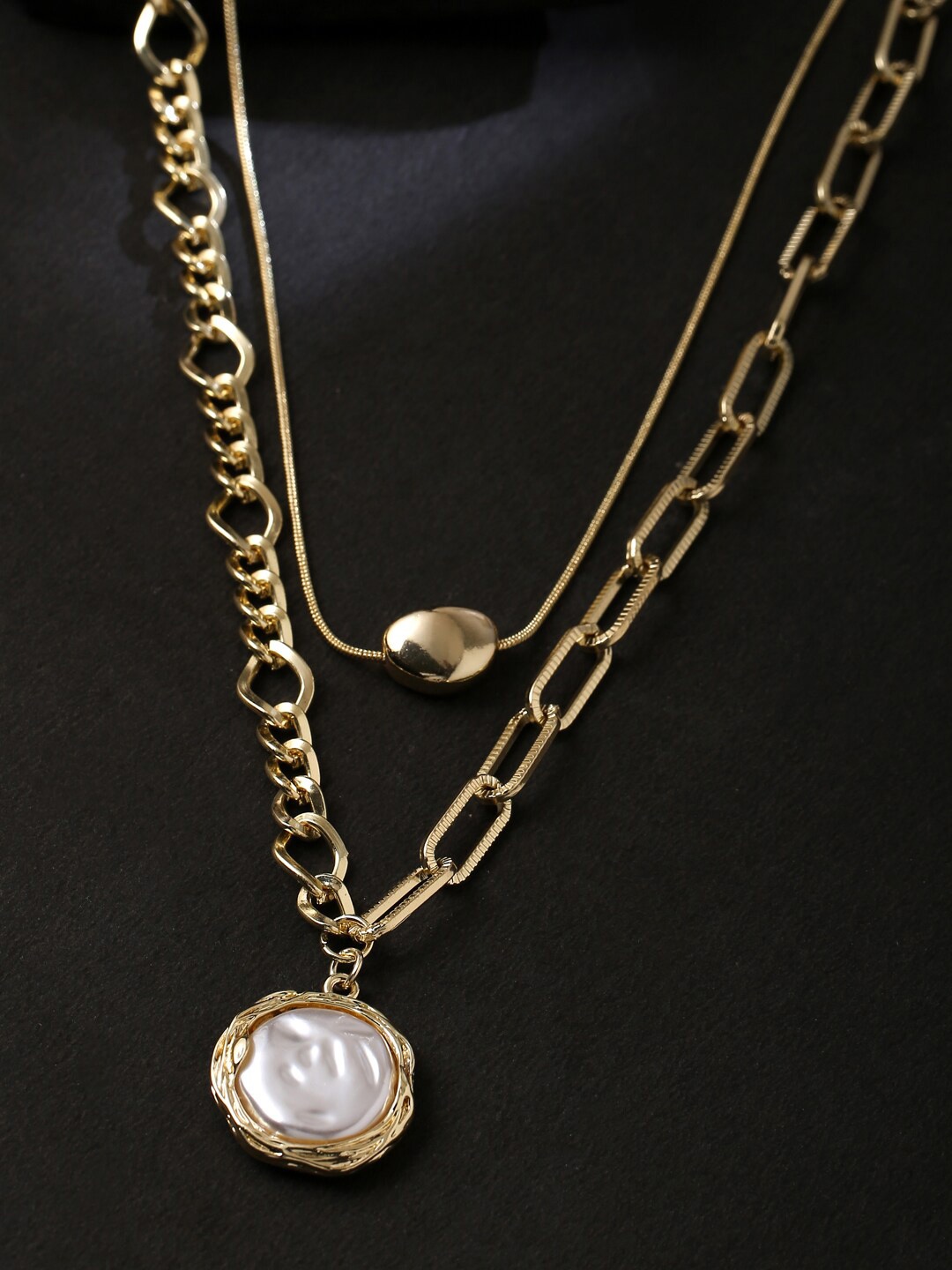 

kashwini Gold-Toned & White Brass Layered Chain