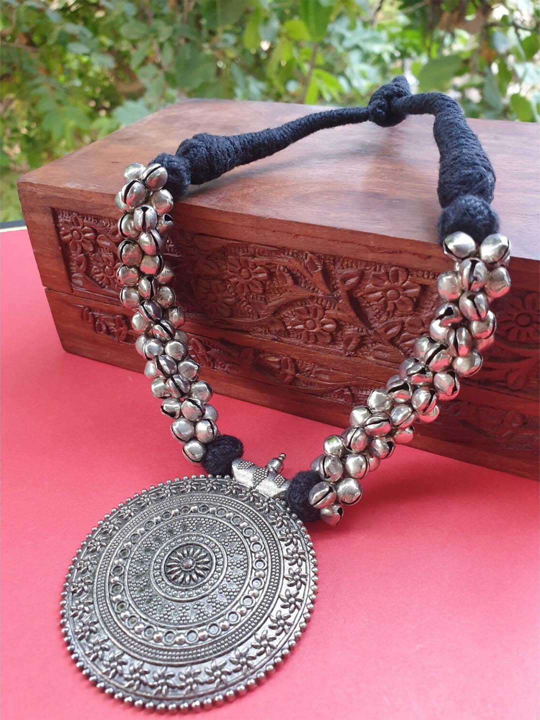 

FIROZA Silver-Toned & Black Brass Oxidised Necklace