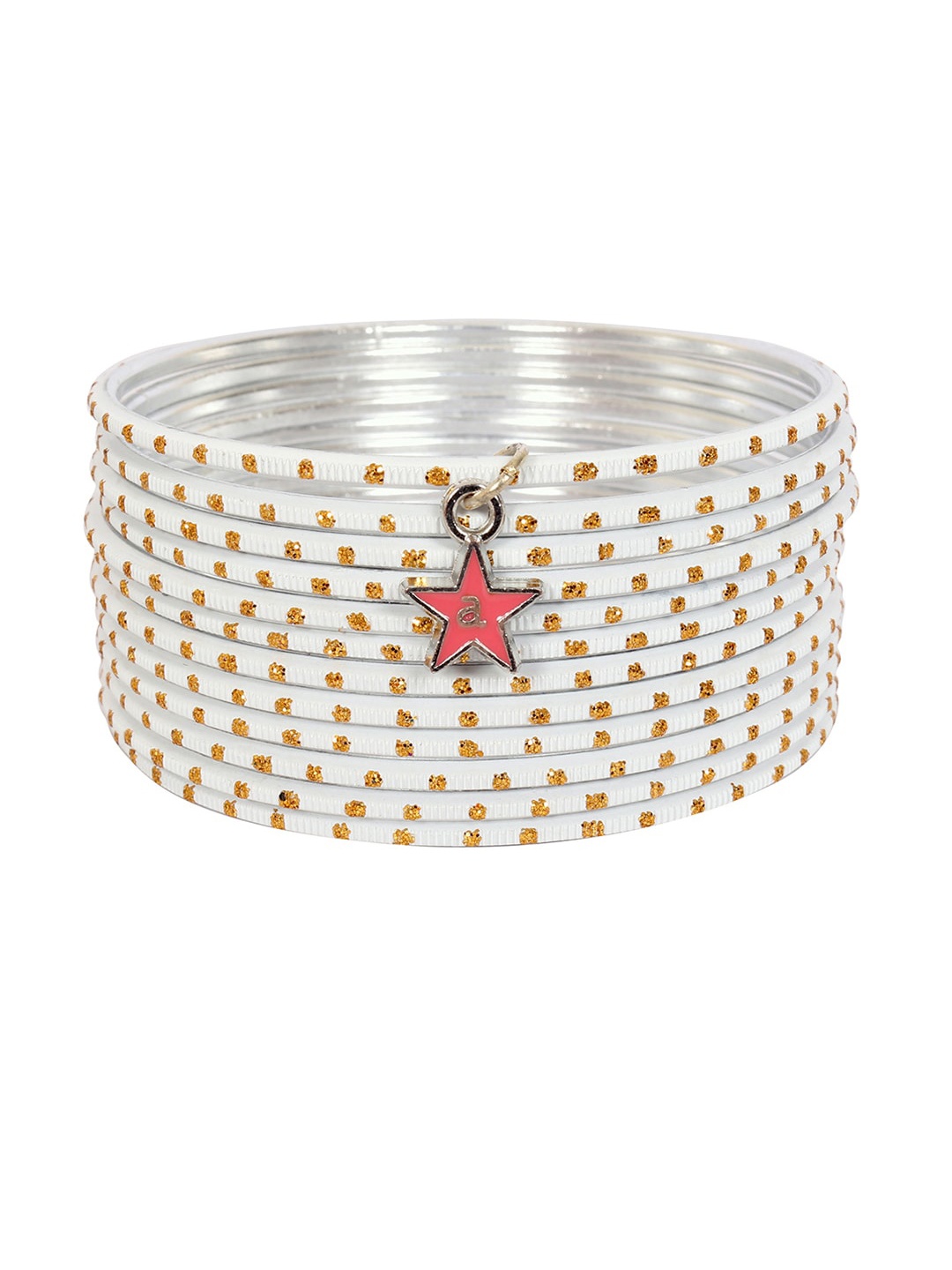 

Ayesha Set Of 12 Silver-Plated White & Gold-Toned Embellished Bangles