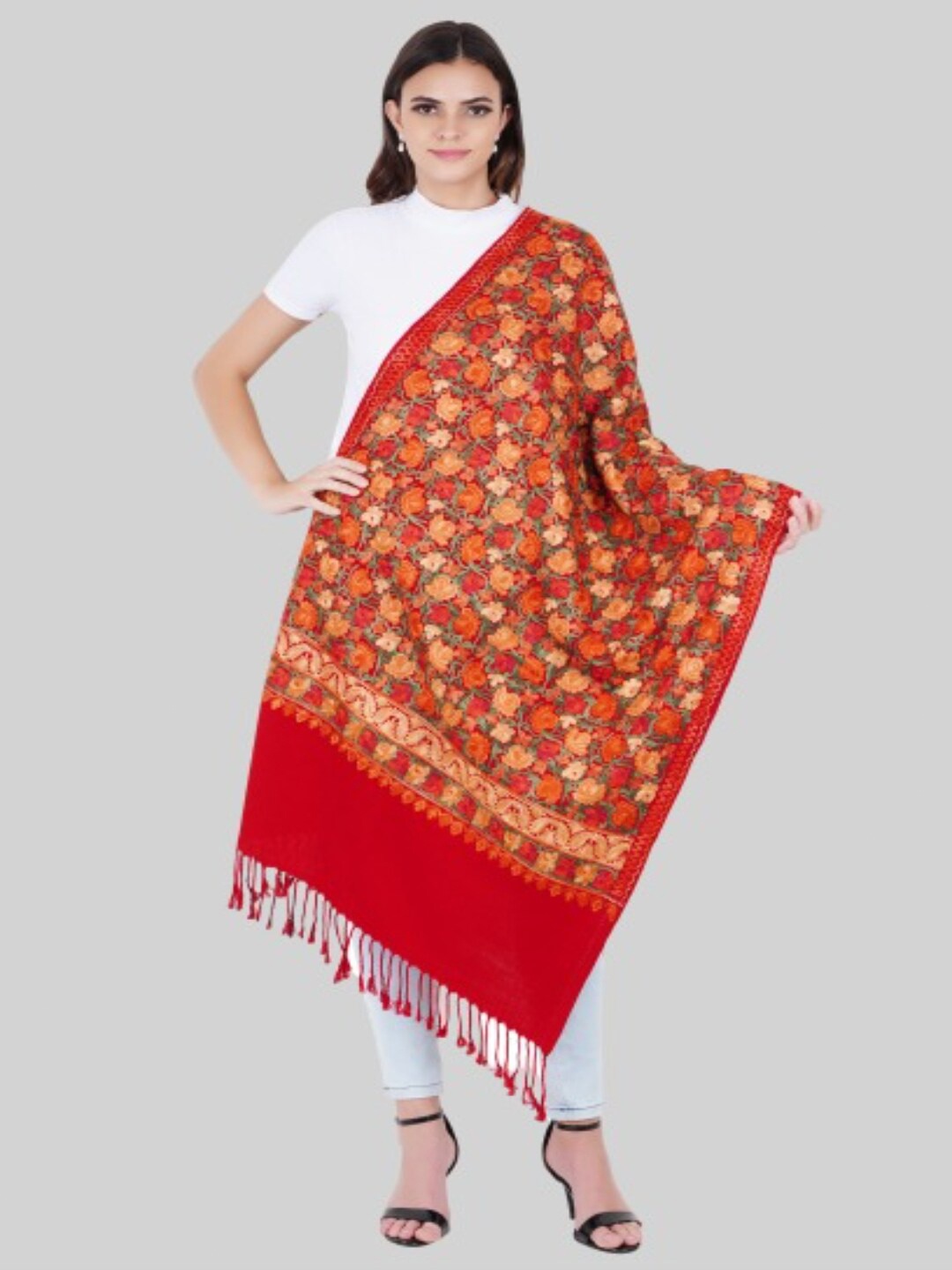 

MUFFLY Women Maroon Woven Design Stole