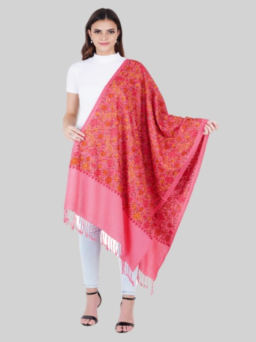 

MUFFLY Women Pink Embroidered Stole