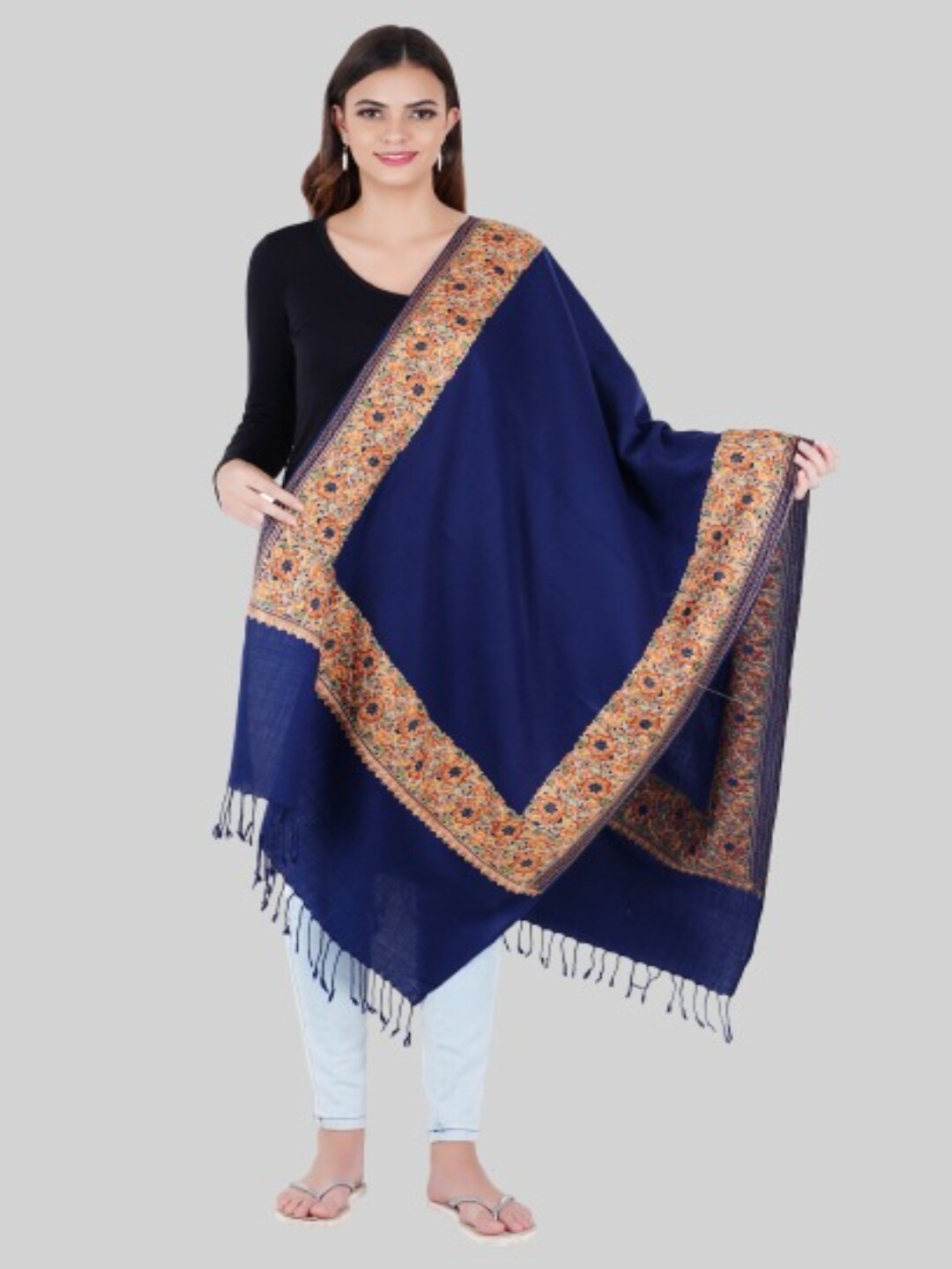

MUFFLY Women Blue & Yellow Embroidered Stole