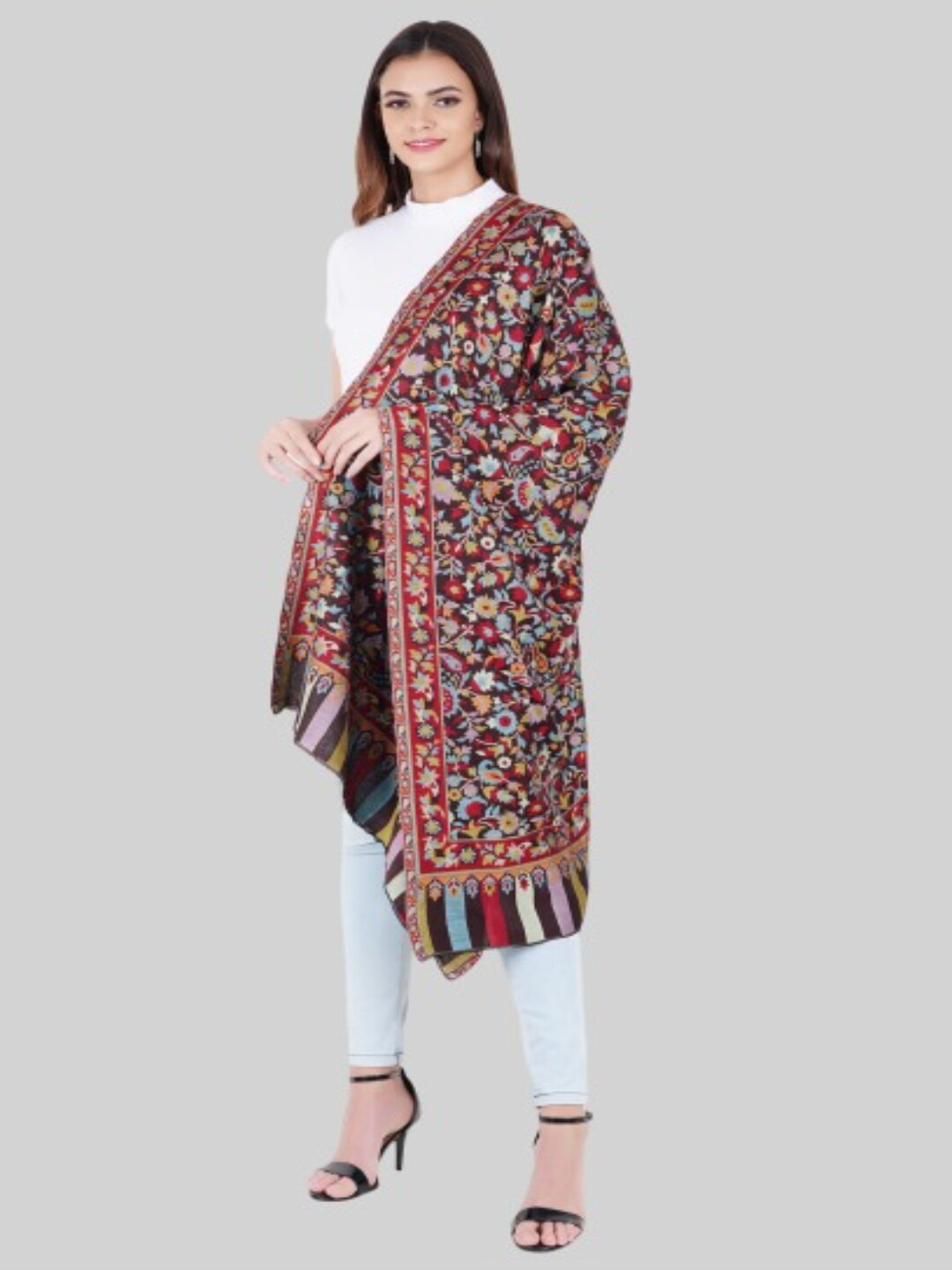 

MUFFLY Women Black & Blue Embroidered Stole