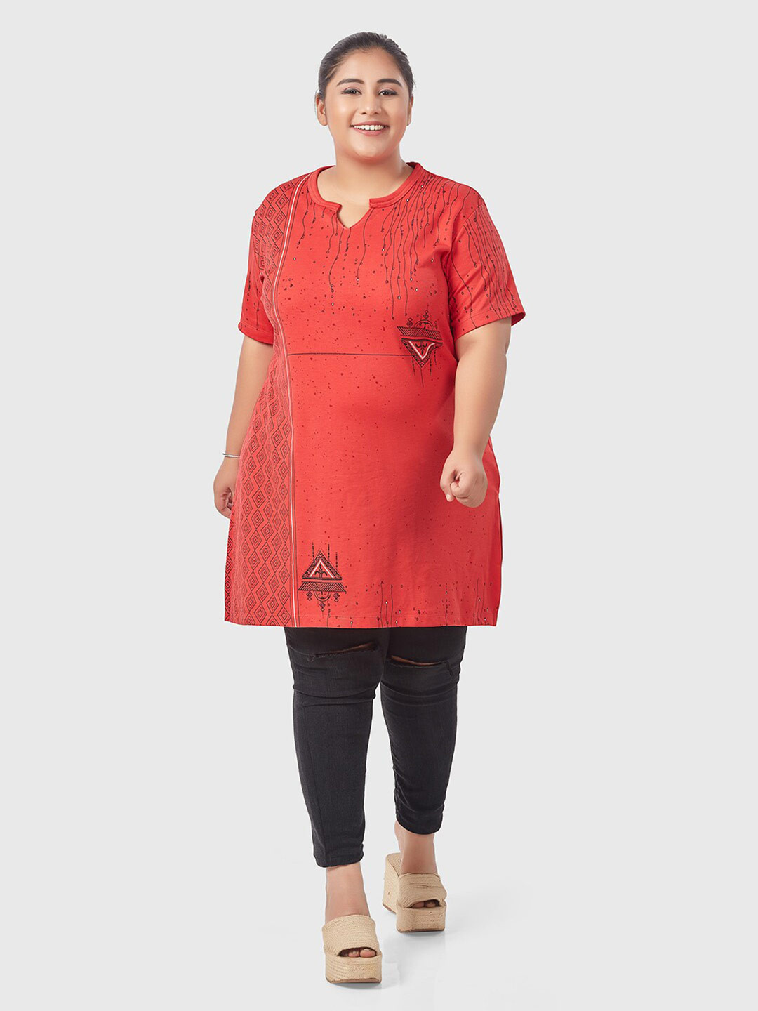 

CUPID Women Red Printed Cotton Plus size Kurti