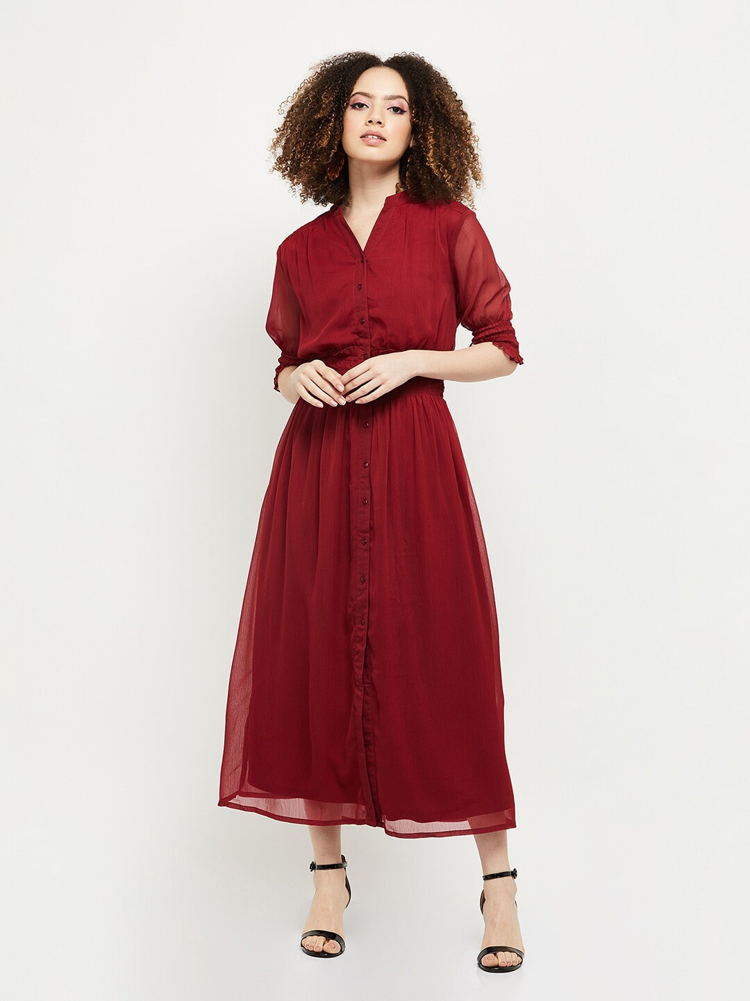 

max Red Solid Fit & Flare Midi Dress