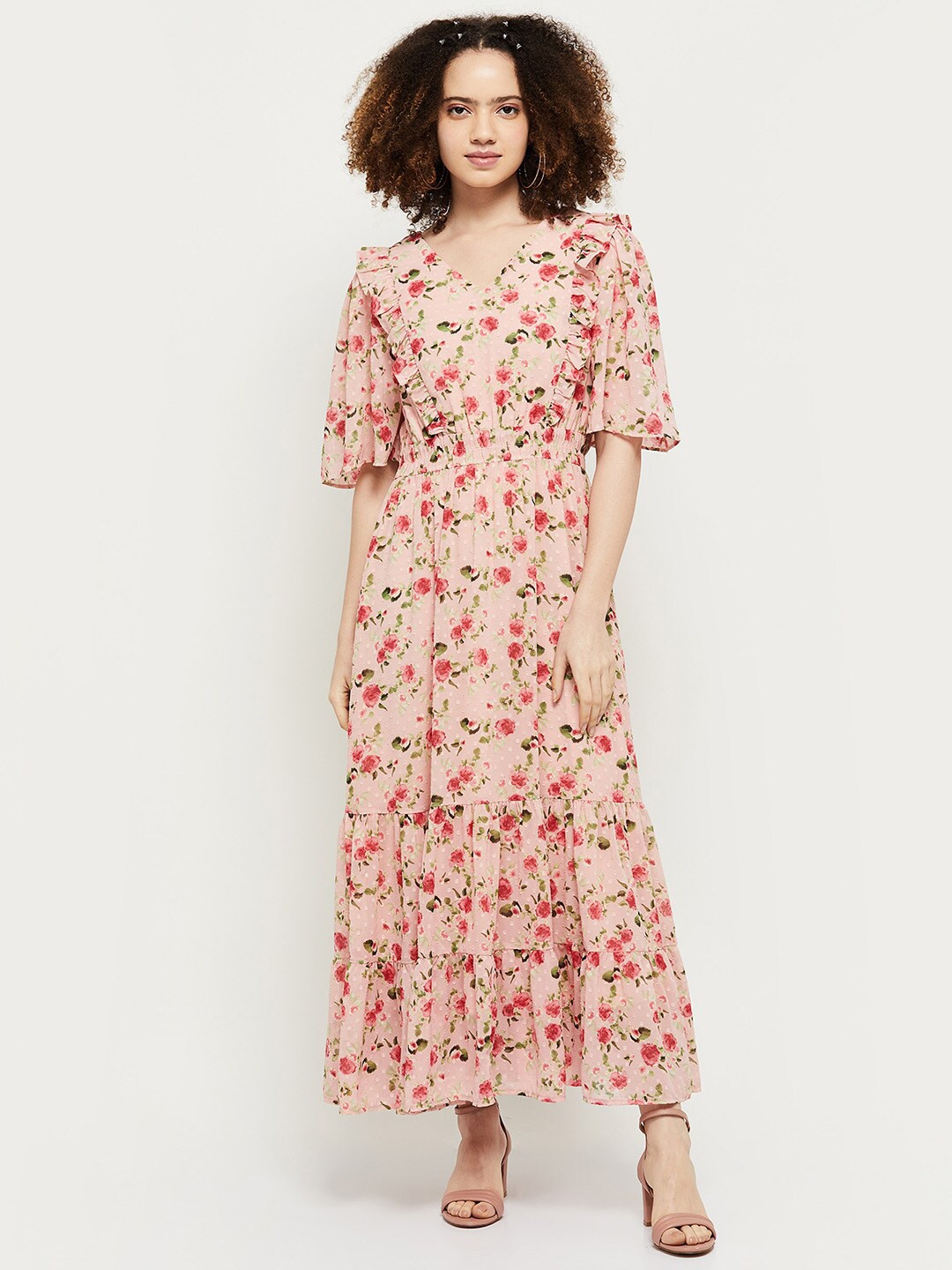 

max Pink Floral Ruffled Maxi Dress