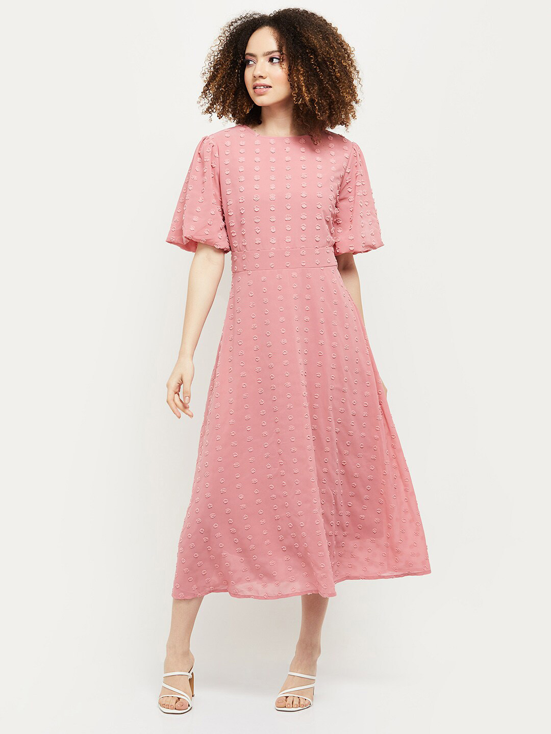 

max Women Pink Self Design Midi Dress