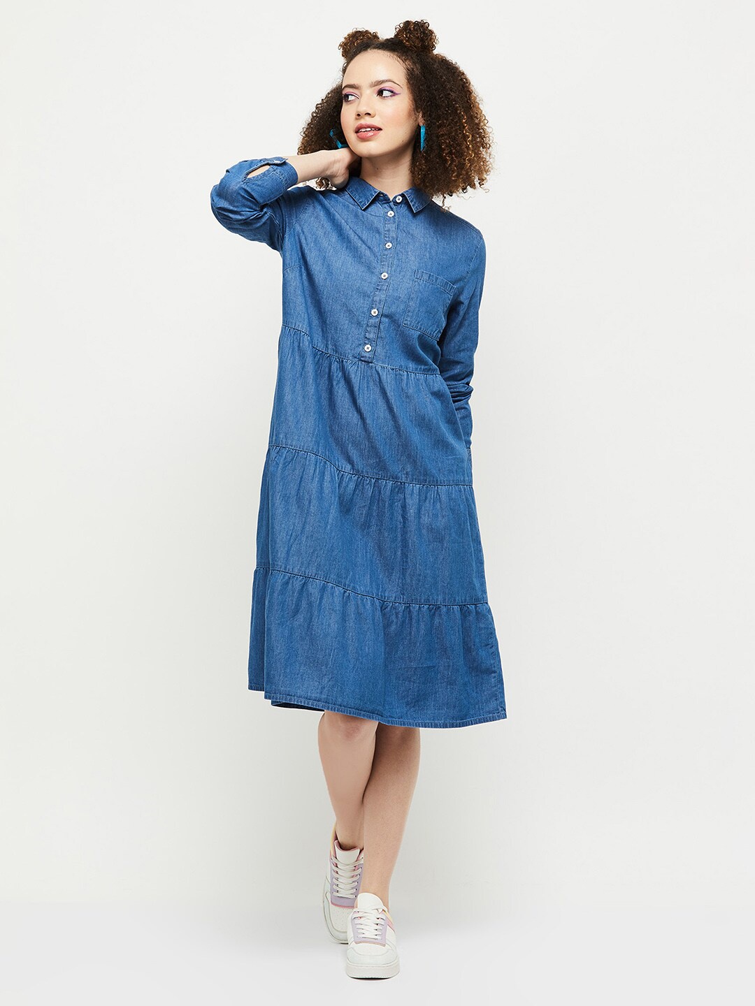 

max Women Blue Solid Shirt Dress