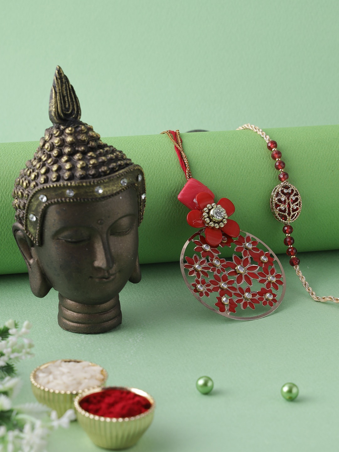 

Aapno Rajasthan Bhaiya Bhabhi Rakhi With Buddha Resin Art, Multi