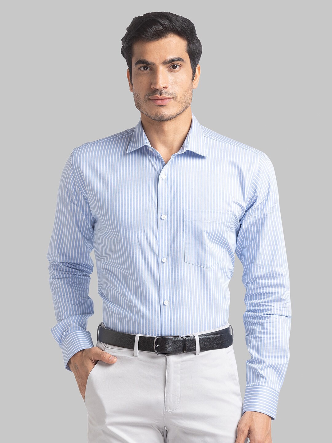 

Park Avenue Men Blue Slim Fit Striped Formal Shirt