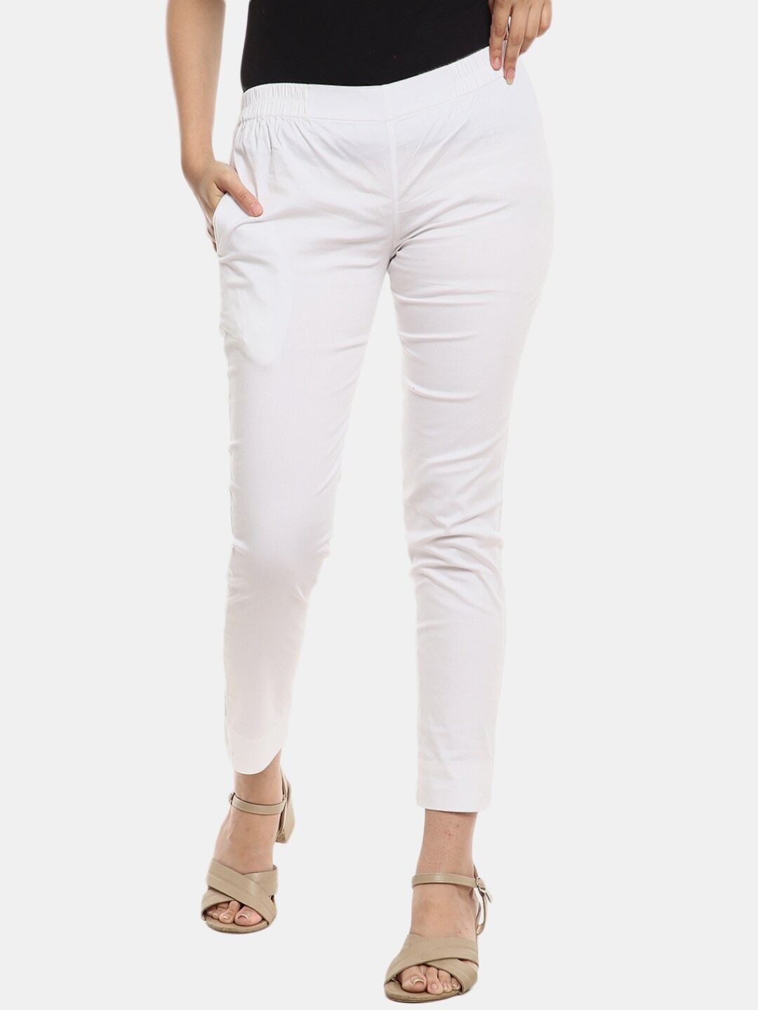 

V-Mart Women White Slim Fit Wrinkle Free Trousers