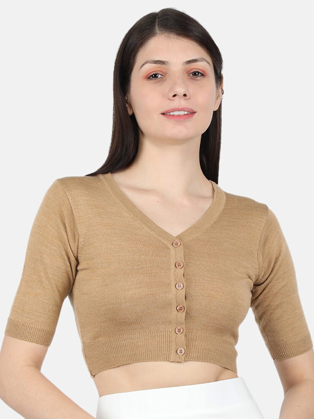 

Monte Carlo Women Brown Wool Crop Cardigan