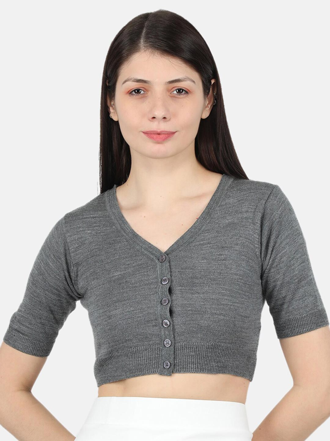 

Monte Carlo Women Grey Crop Cardigan Sweater