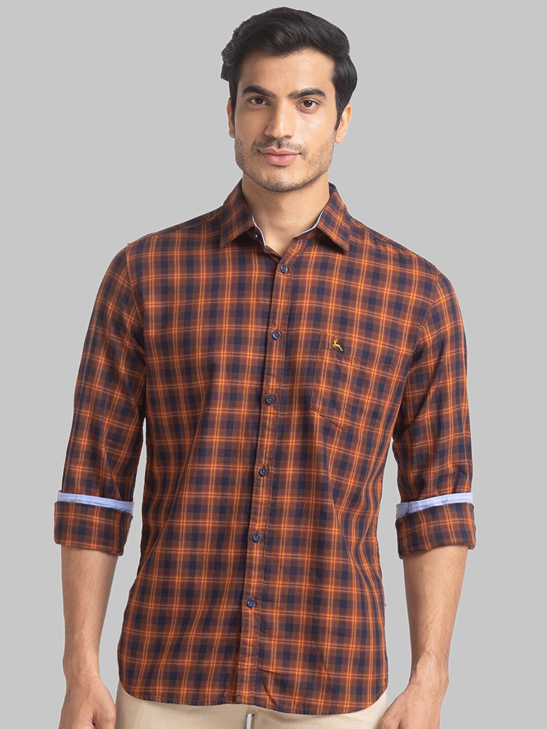 

Parx Men Orange Slim Fit Checked Casual Shirt