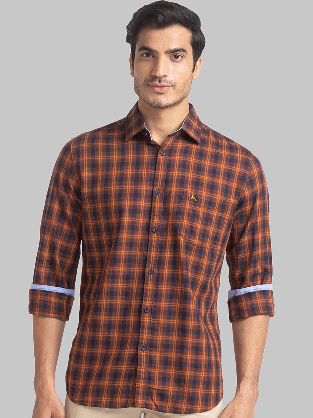 

Parx Men Orange Slim Fit Checked Casual Shirt
