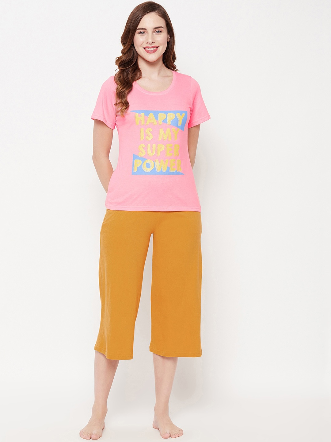 

Clovia Women Pink & Orange Printed Night suit