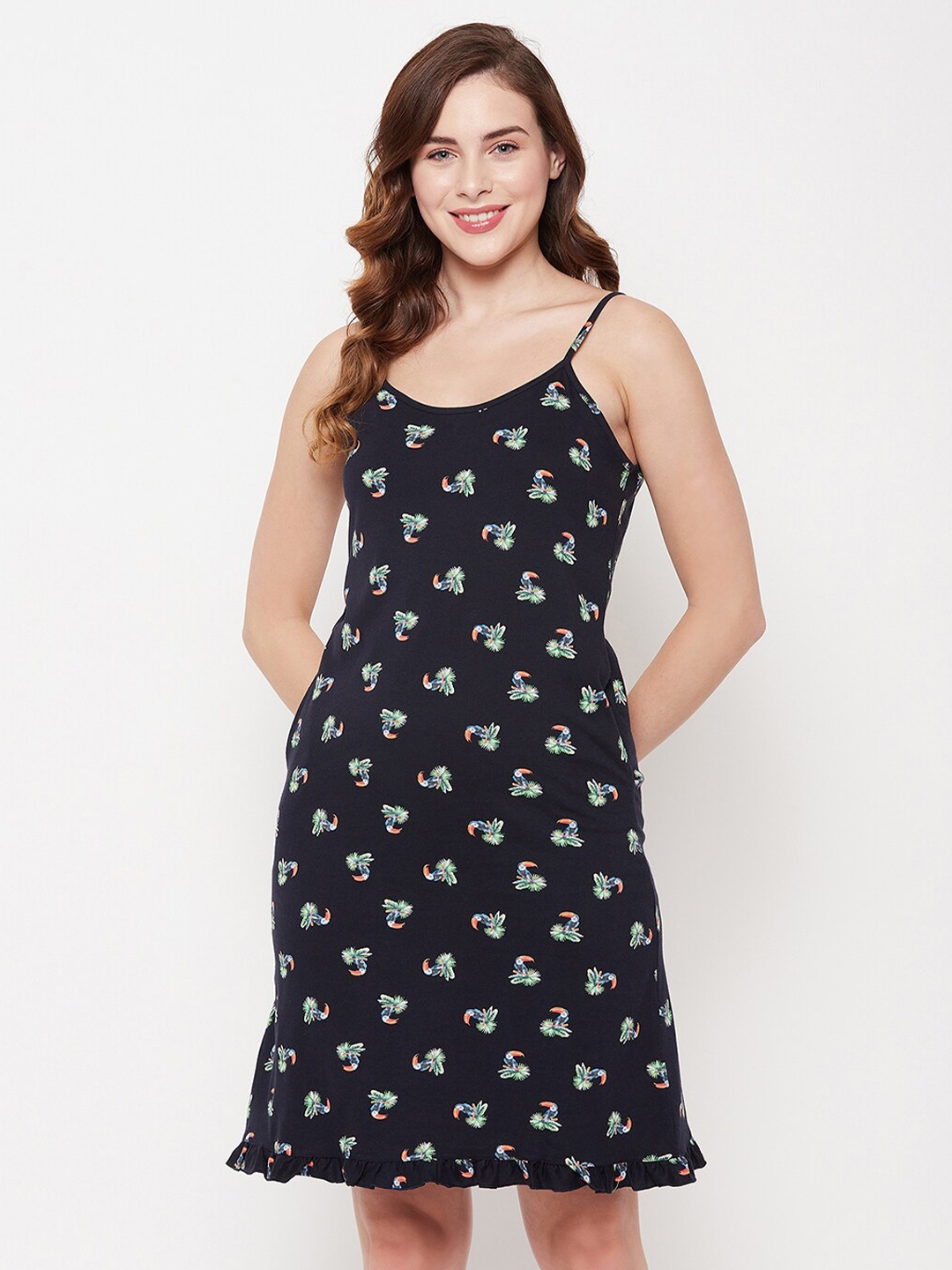 

Clovia Navy Blue Printed Nightdress