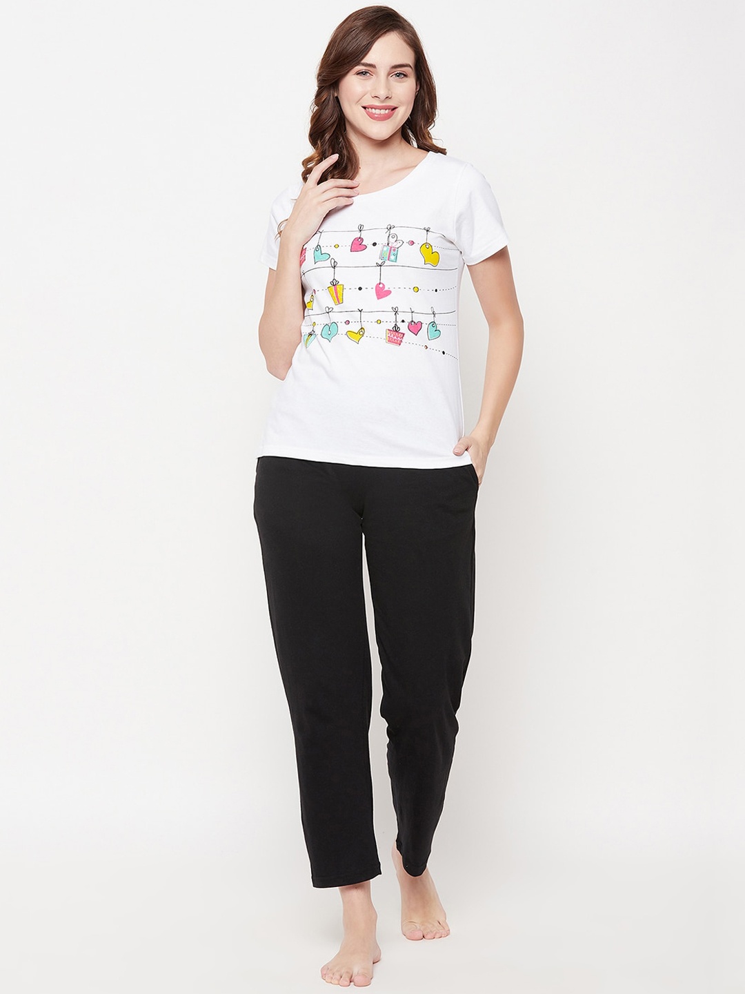 

Clovia Women White & Black Printed Top & Pyjama Set
