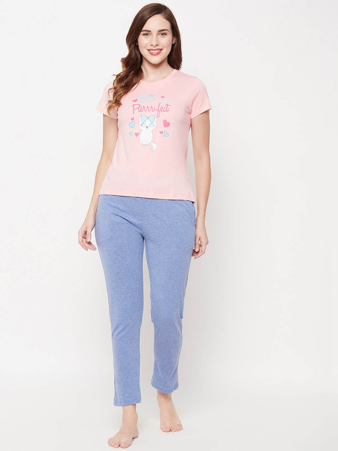 

Clovia Women Pink & Blue Printed Night suit