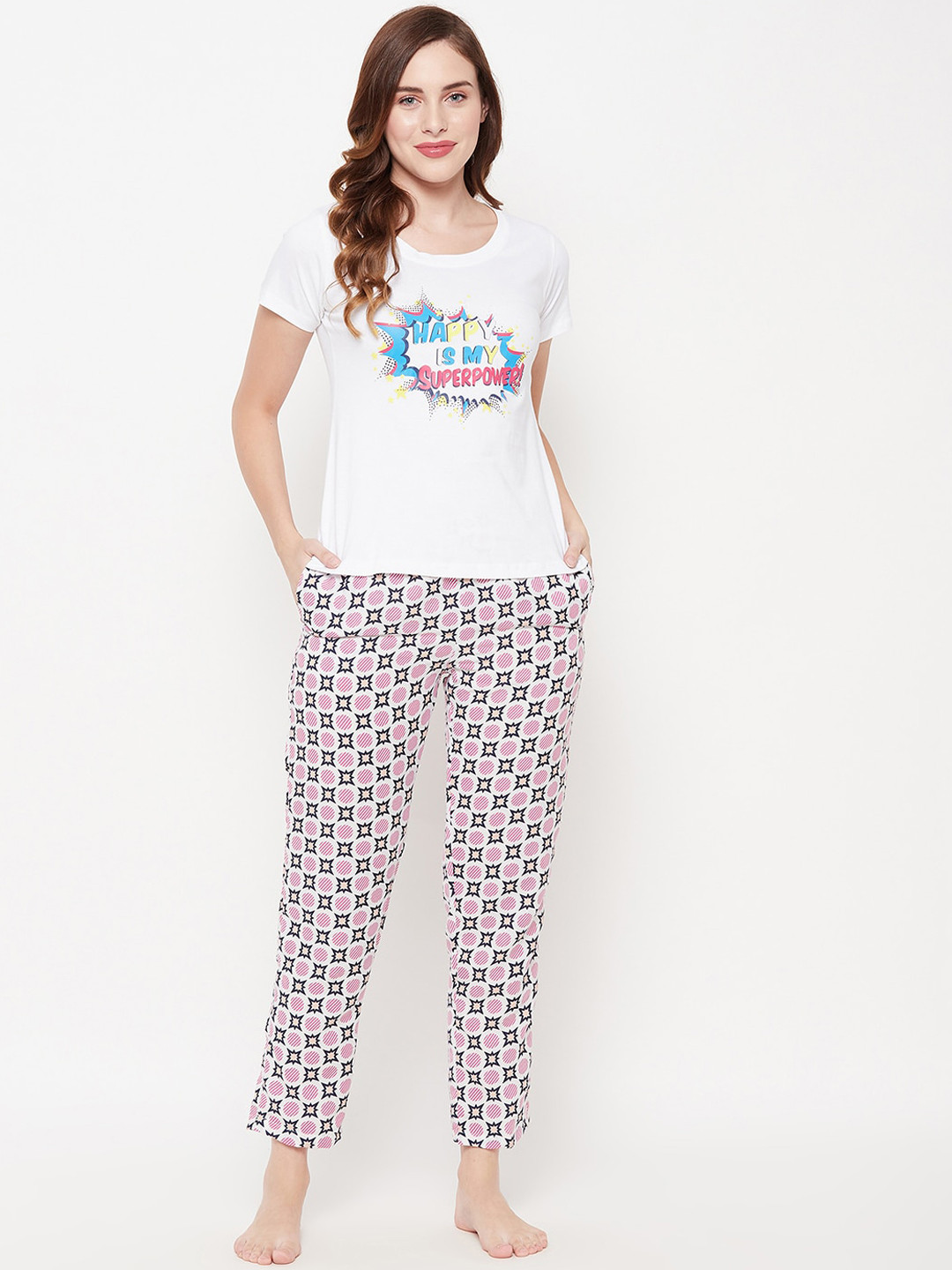 

Clovia Women White & Black Printed Night suit