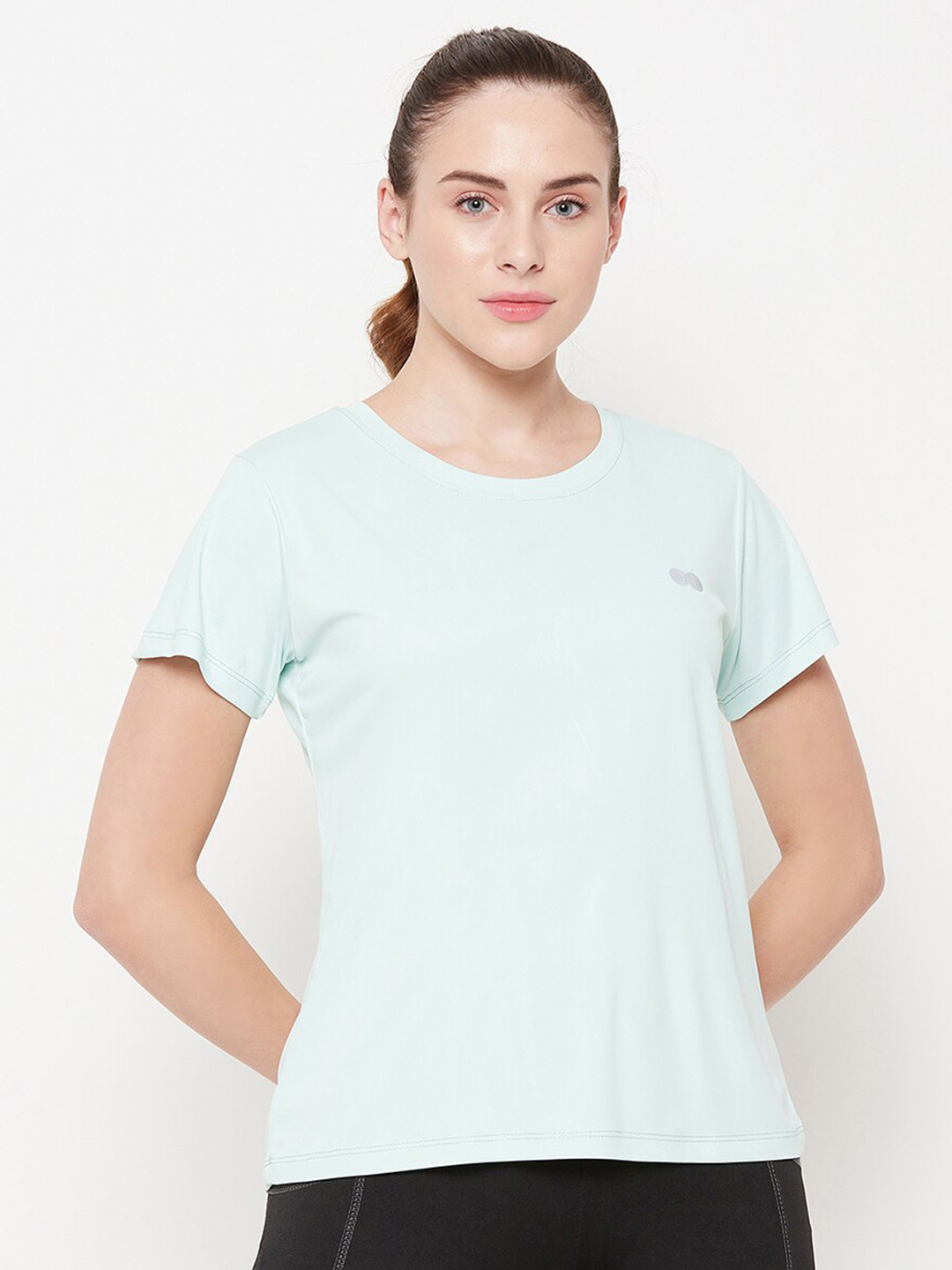 

Clovia Women Green Round Neck Applique Slim Fit T-shirt
