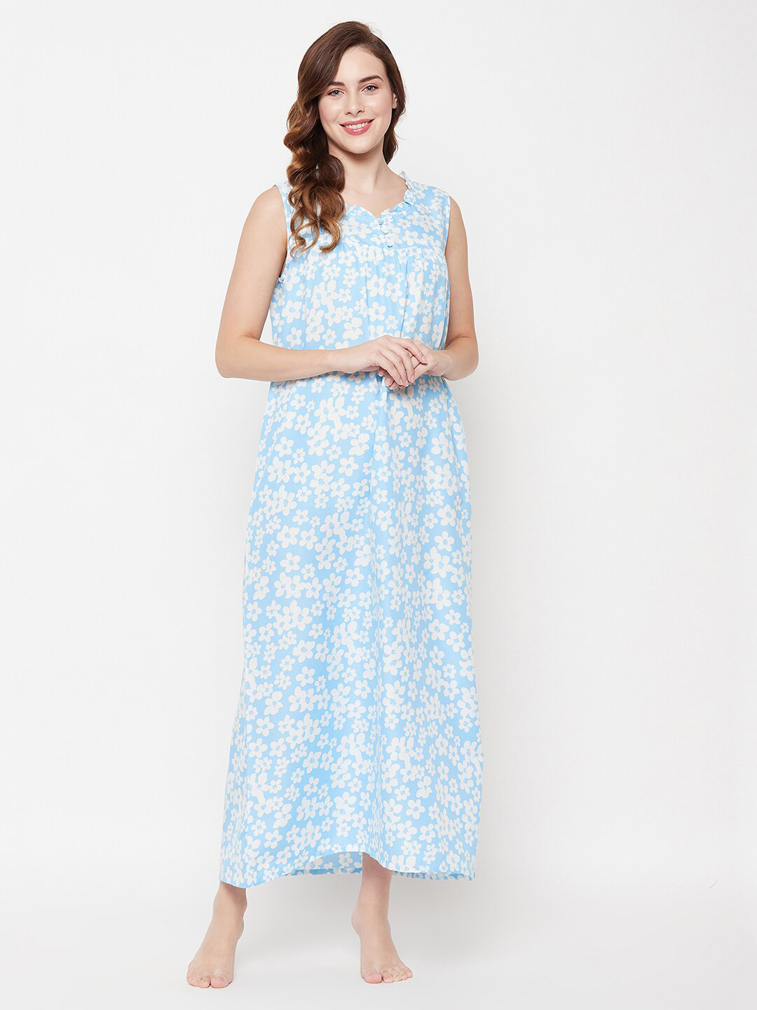 

Clovia Blue Printed Maxi Nightdress