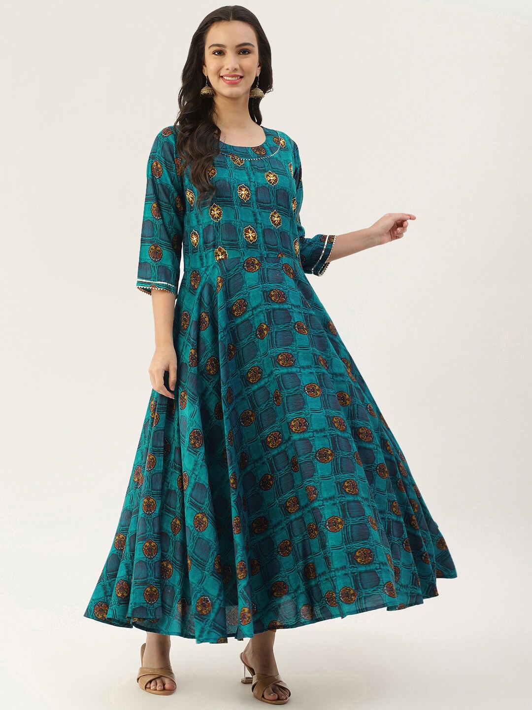 

Lee Moda Women Blue Thread Work Floral Anarkali Kurta