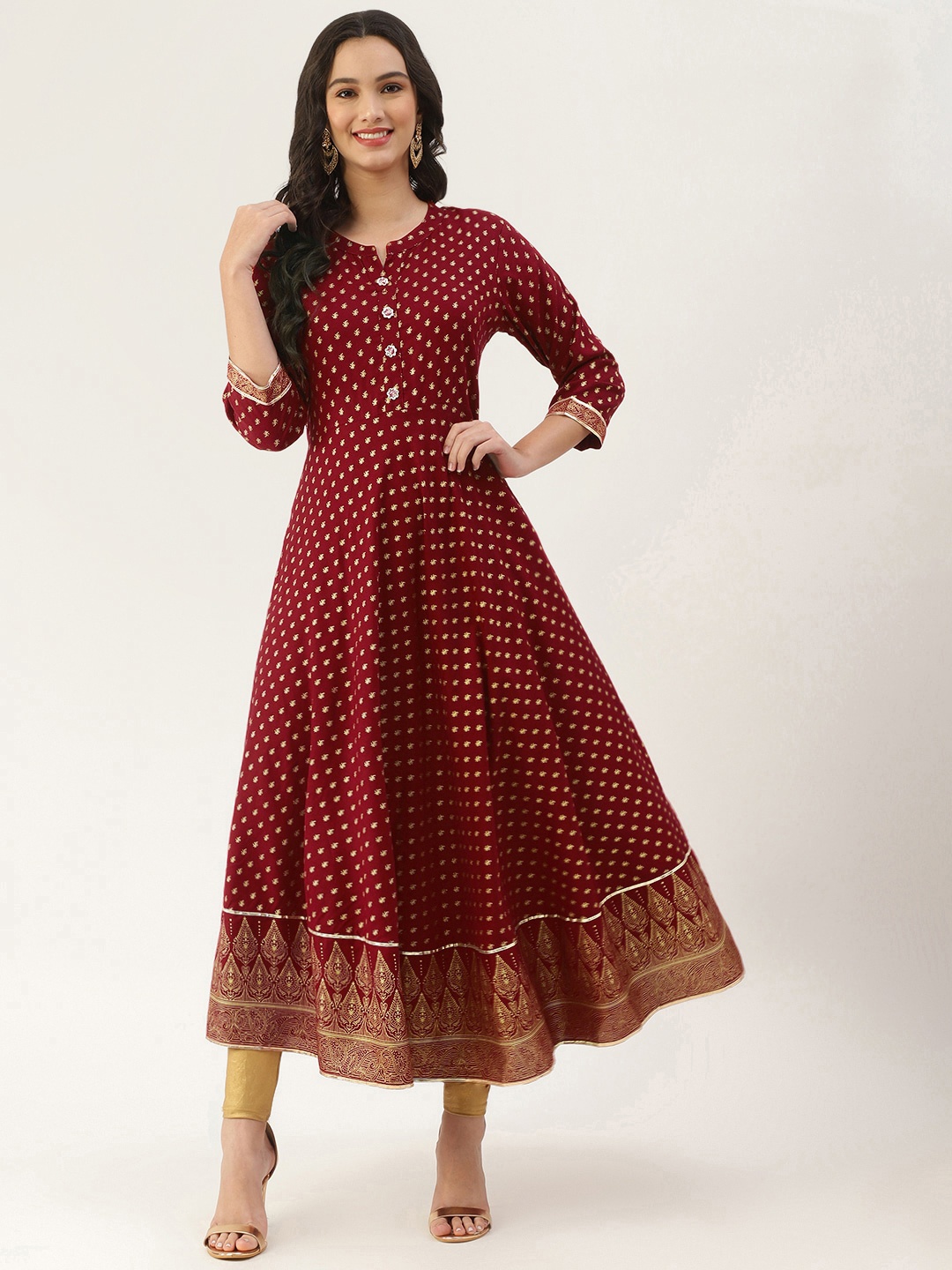 

Lee Moda Women Maroon Printed Floral Anarkali Kurta