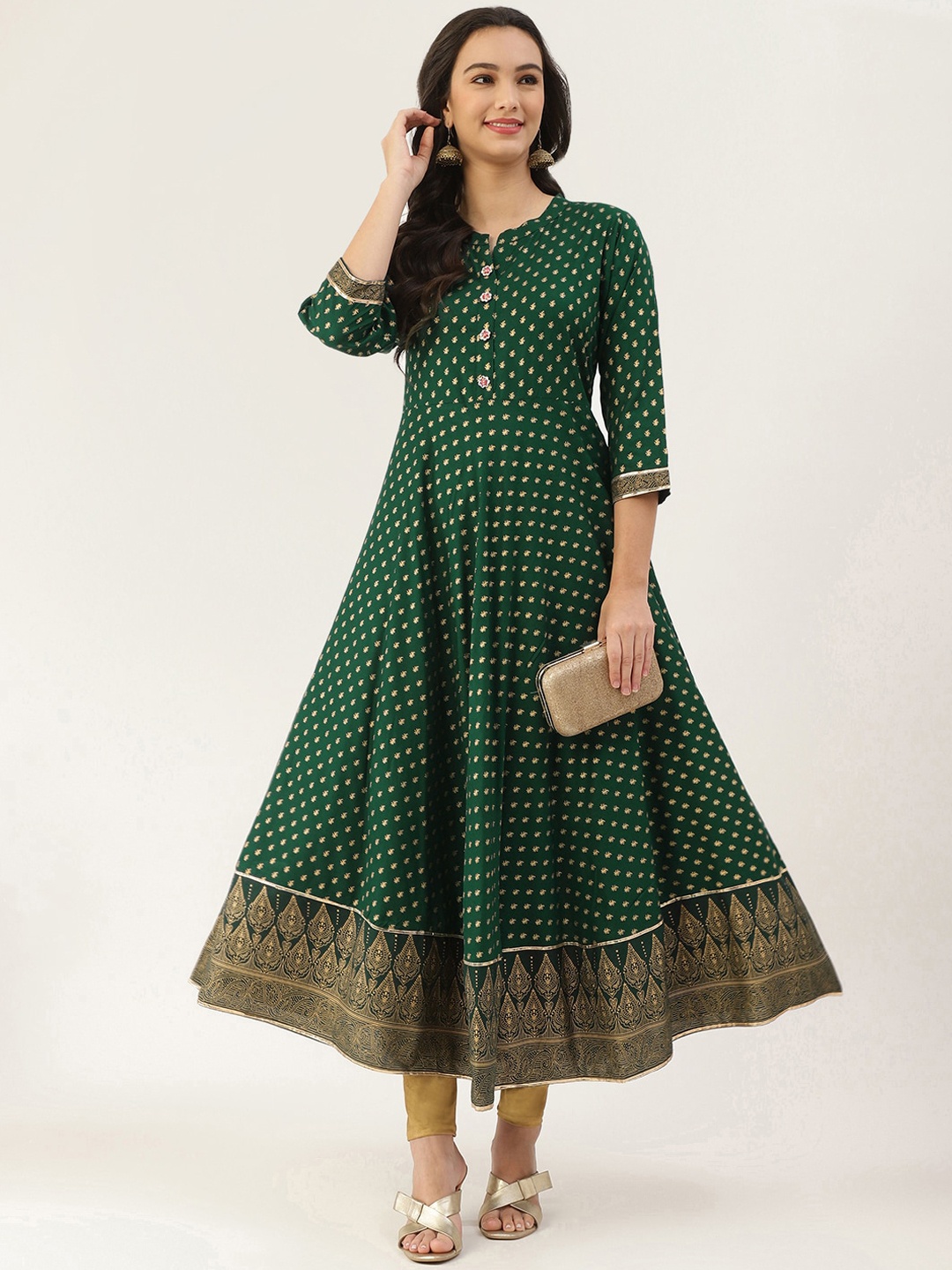 

Lee Moda Women Green Printed Floral Anarkali Kurta