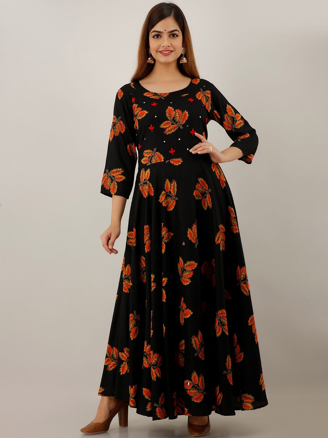 

Lee Moda Women Black Floral Printed Anarkali Kurta