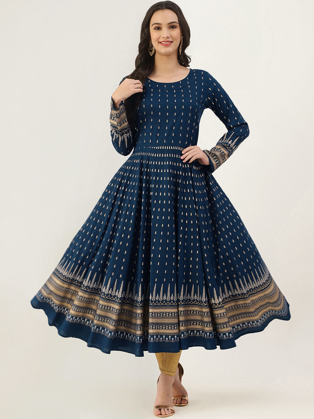 

Lee Moda Women Blue Floral Printed Anarkali Kurta