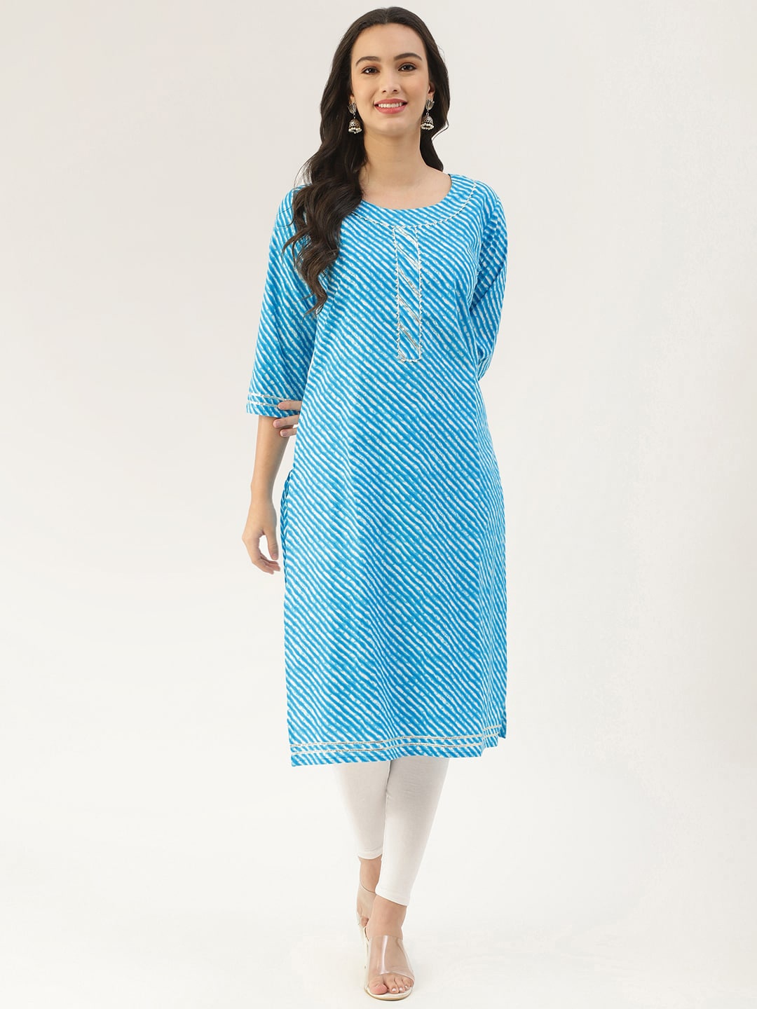 

Lee Moda Women Turquoise Blue Leheriya Cotton Blend Straight Kurta
