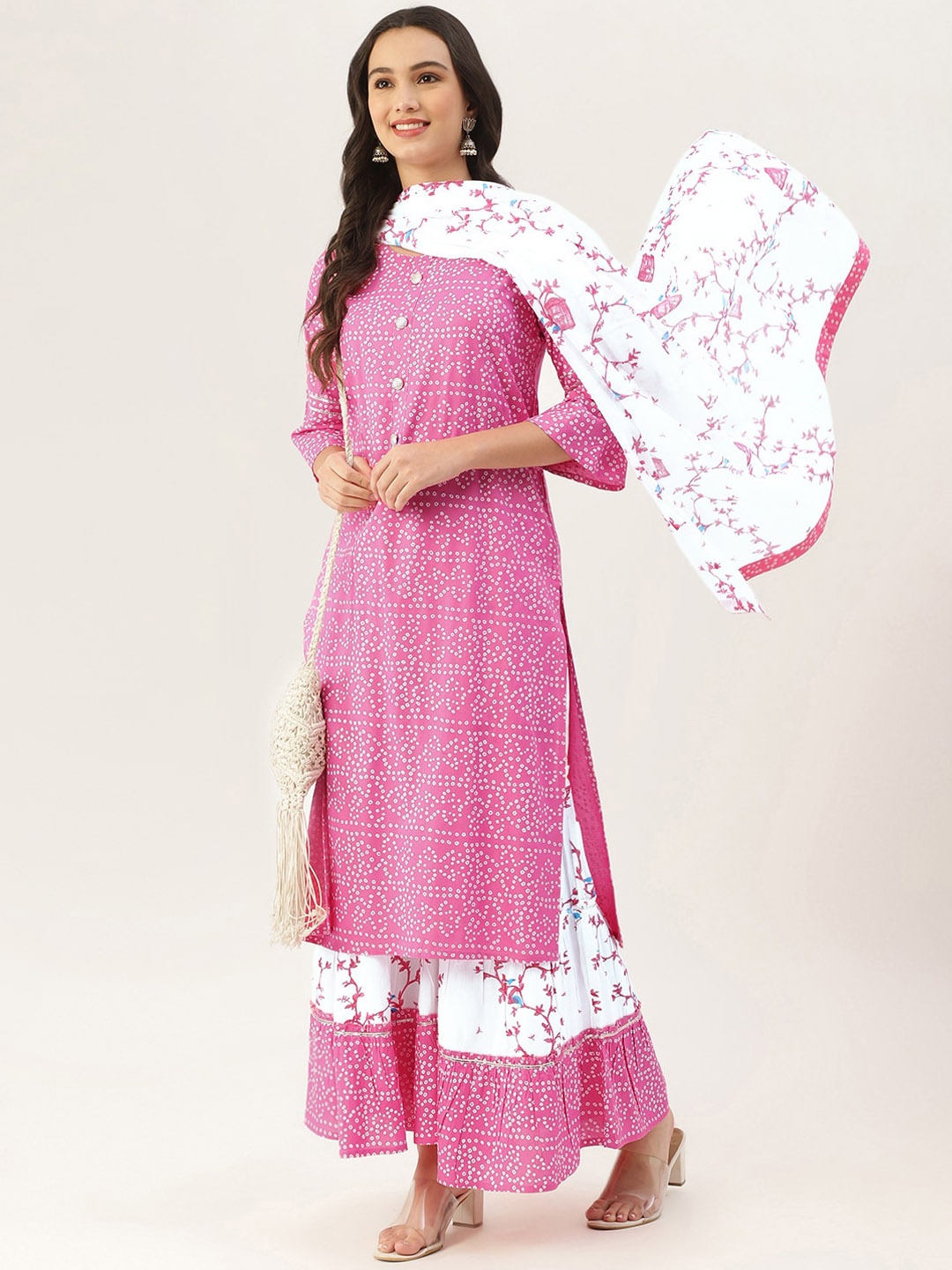 

Lee Moda Women Pink Floral Printed Kurta with Palazzos