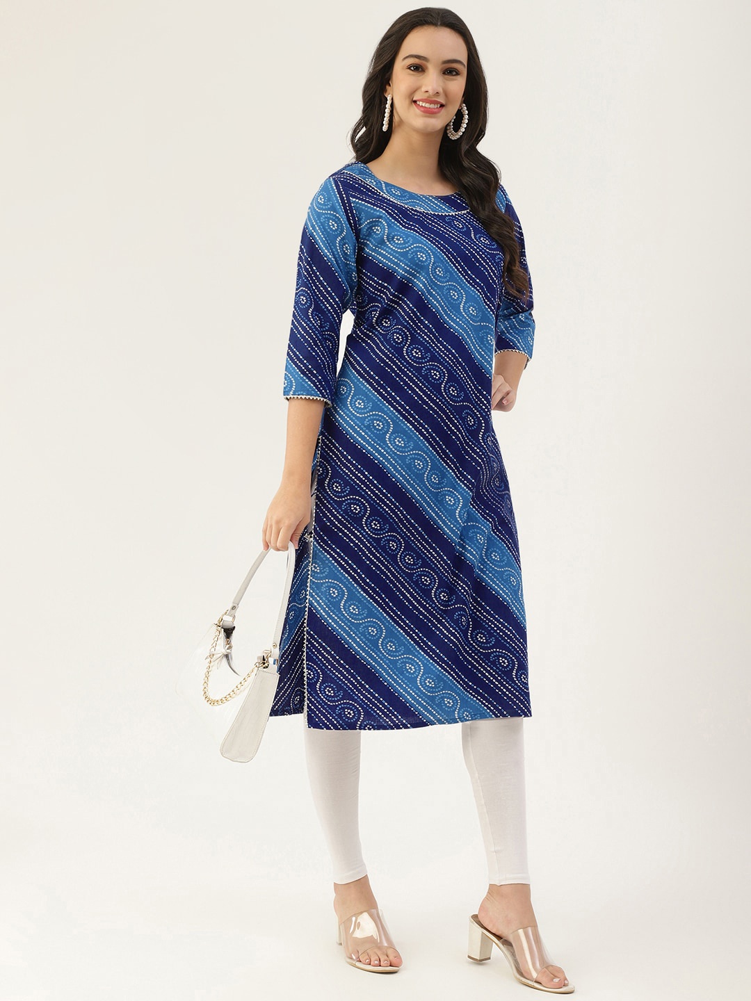 

Lee Moda Women Blue Bandhni Print Pure Cotton Blue Straight Kurta