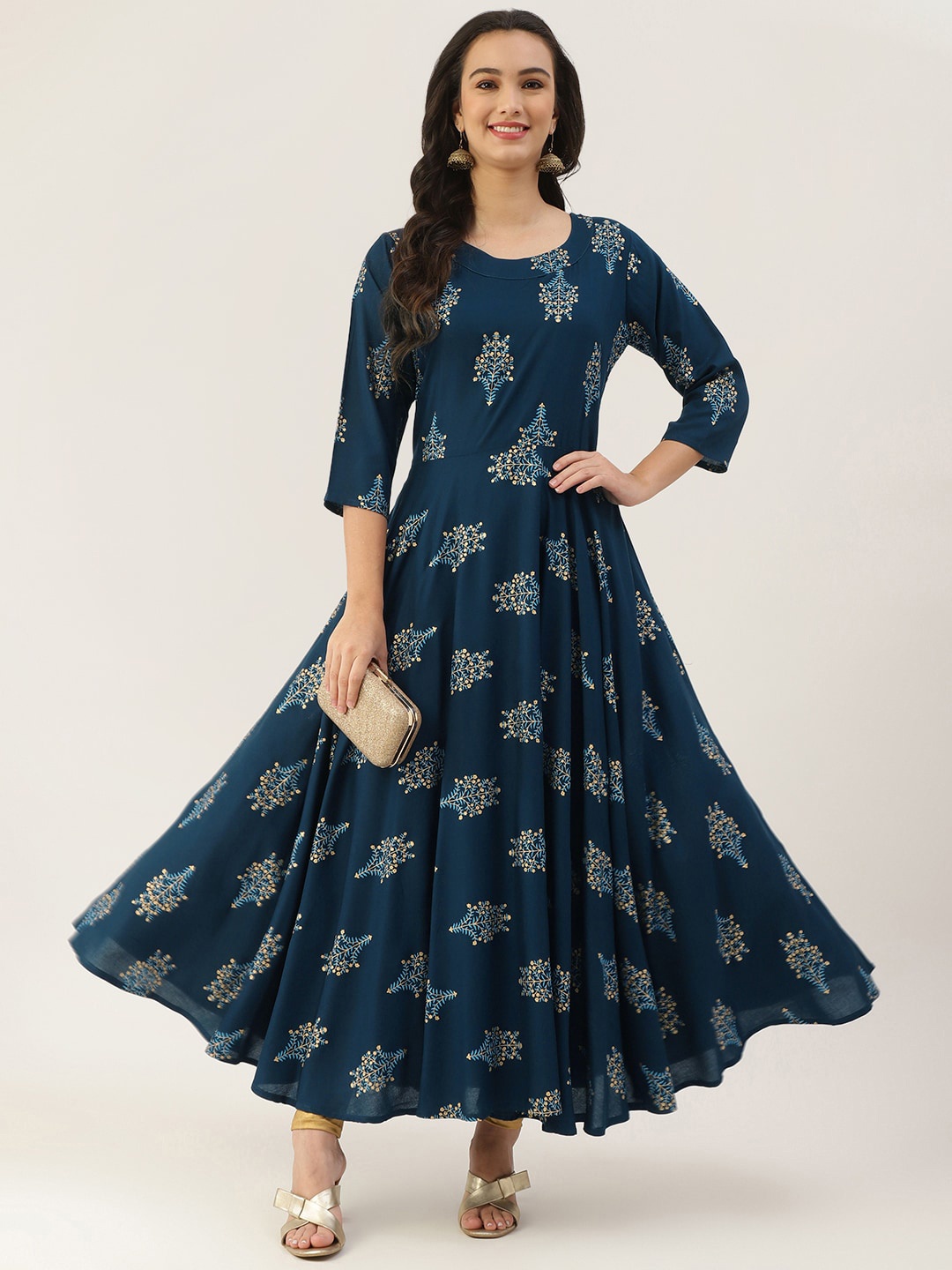 

Lee Moda Women Blue Floral Printed Anarkali Kurta