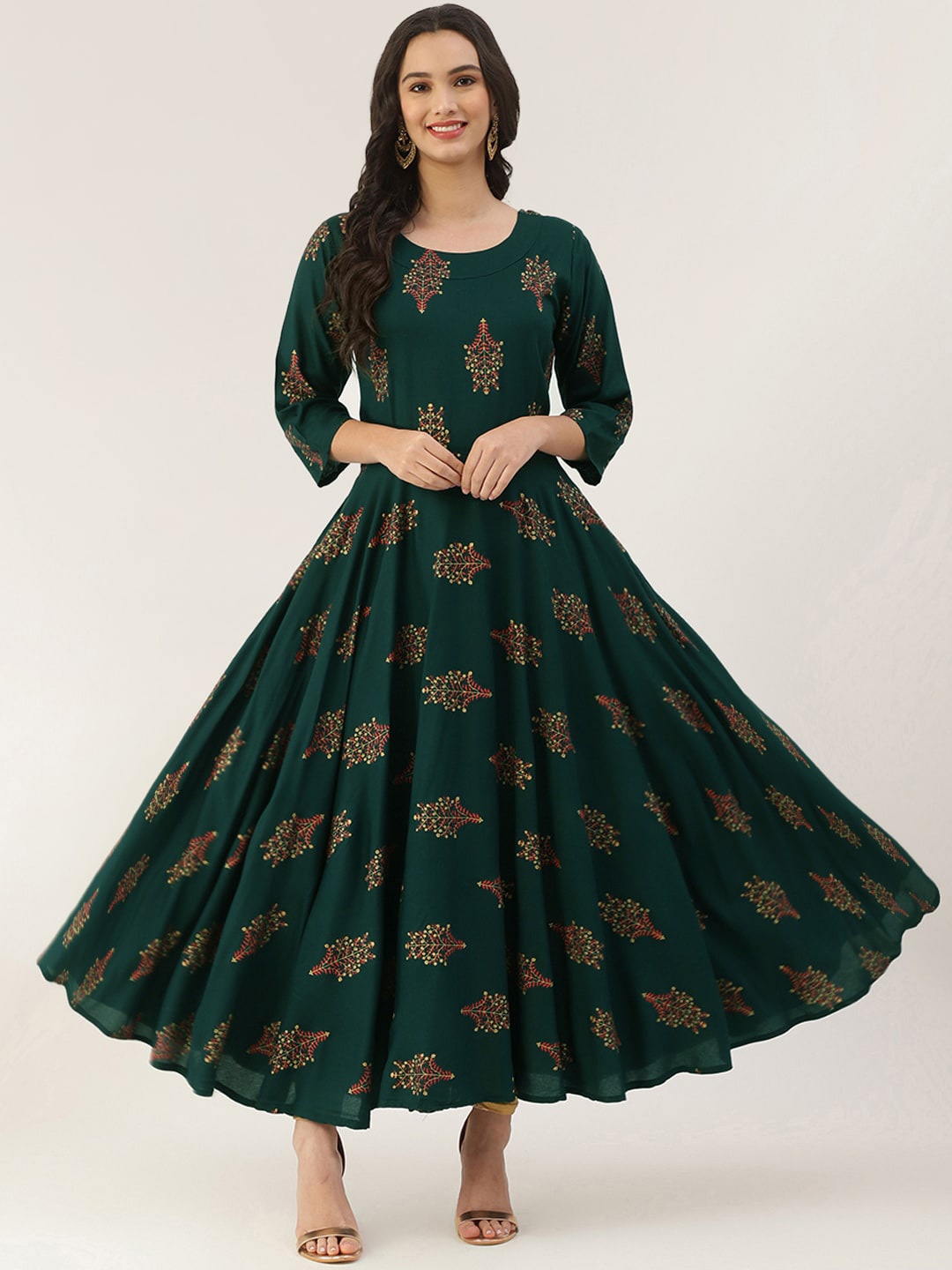 

Lee Moda Women Green Floral Printed Anarkali Kurta