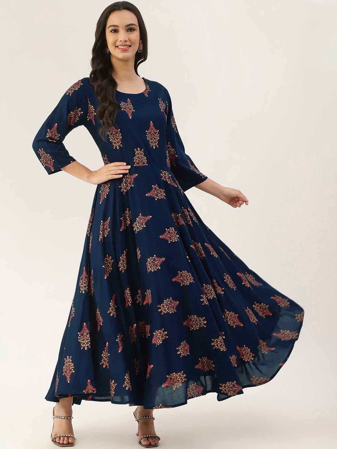 

Lee Moda Women Navy Blue Floral Anarkali Kurta