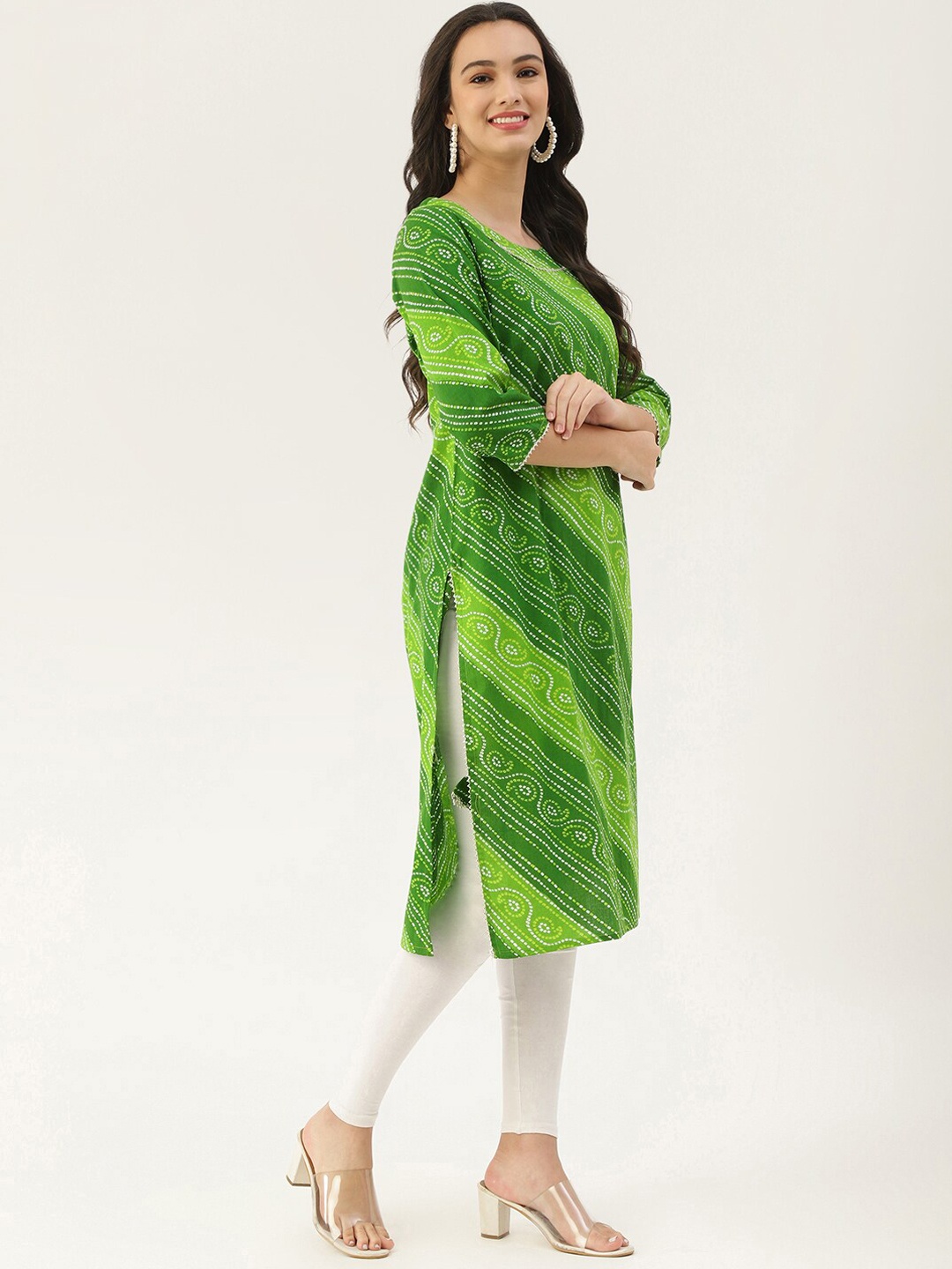 

Lee Moda Women Green Bandhni Print Pure Cotton Straight Kurta