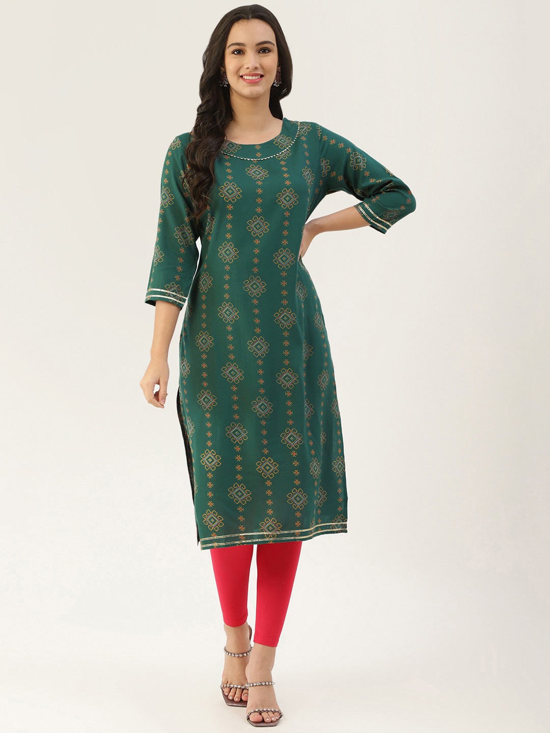 

Lee Moda Women Green Floral Kurta