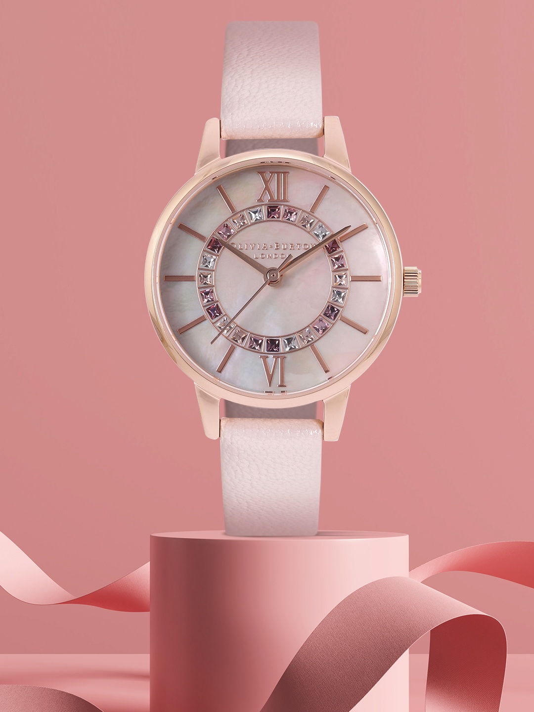 

OLIVIA BURTON LONDON Women Pink Quartz Crystal Embellished Leather Analogue Watch OB16WD93