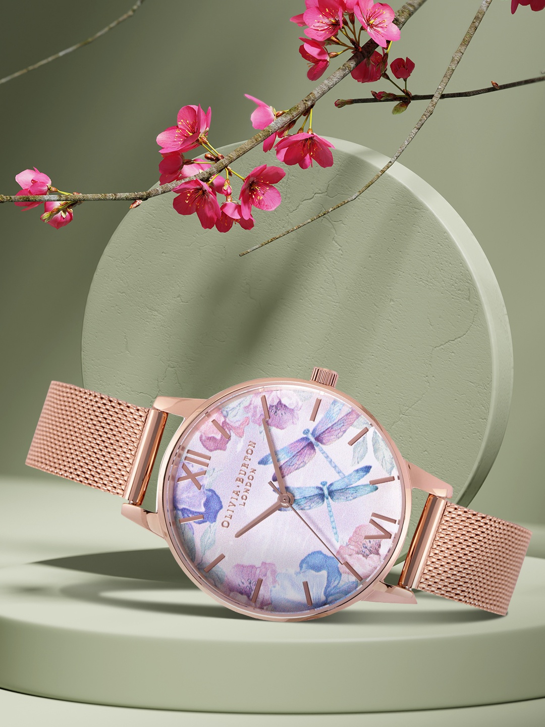 

Olivia Burton Women Mauve Pink Floral Dial & Stainless Steel Strap Watch OB16PP83